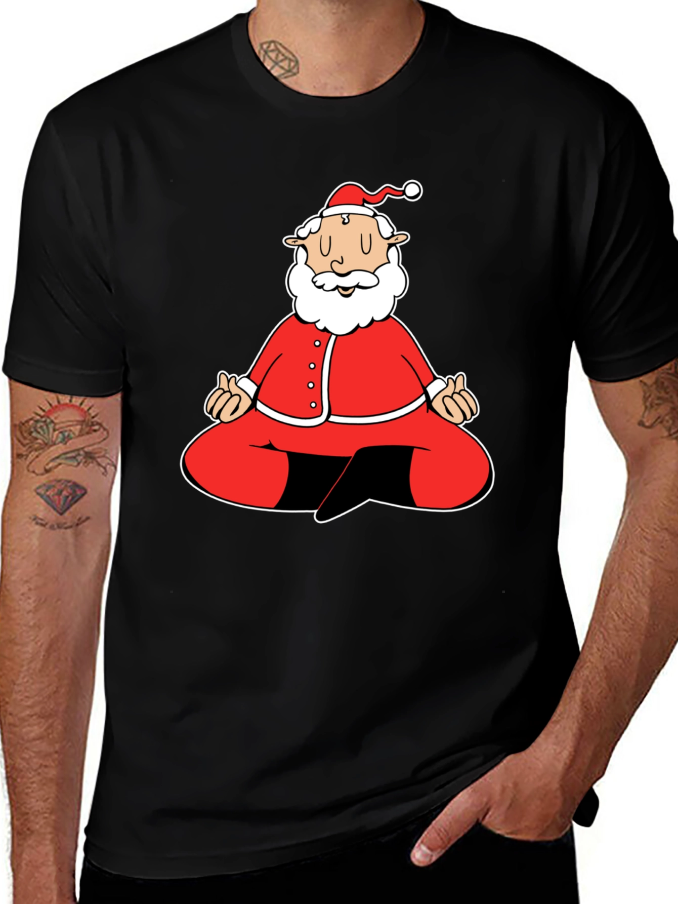 Variant 20 of Meditating Santa Graphic Tee - Black Cotton Blend Shirt