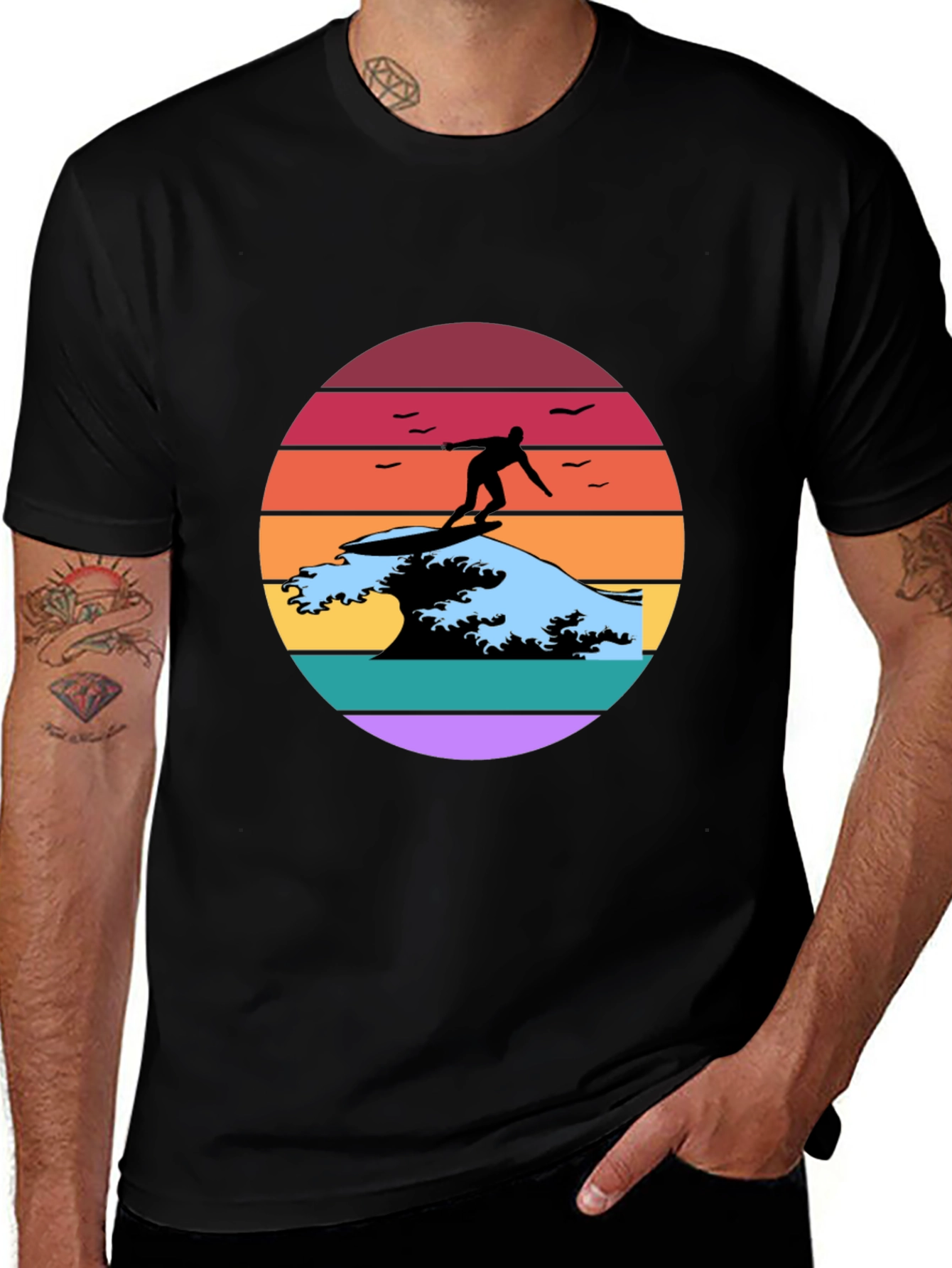 Variant 6 of Retro Surfer Wave Graphic Tee