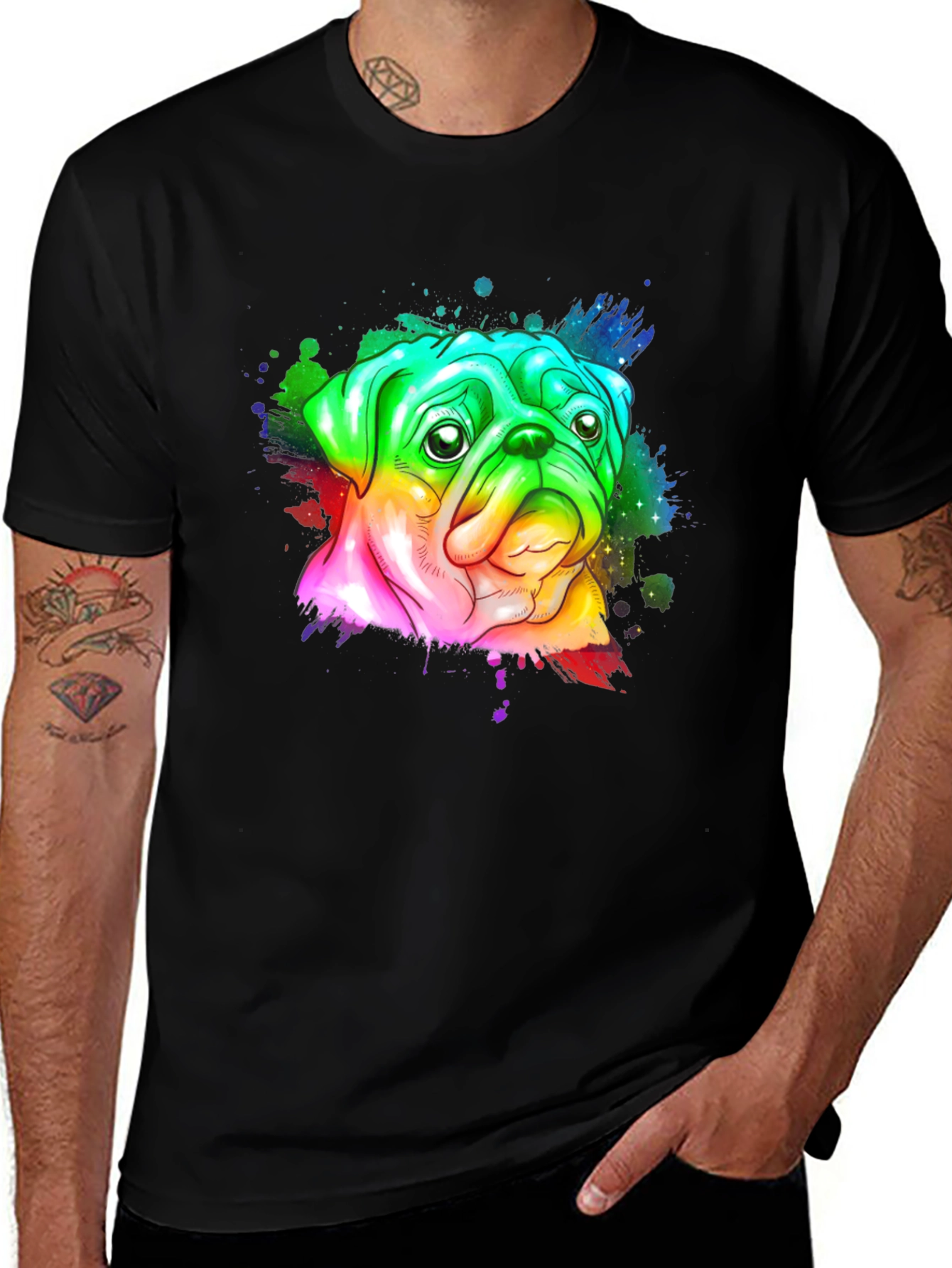 Variant 8 of Rainbow Pug Graphic Tee - Men's Black T-Shirt