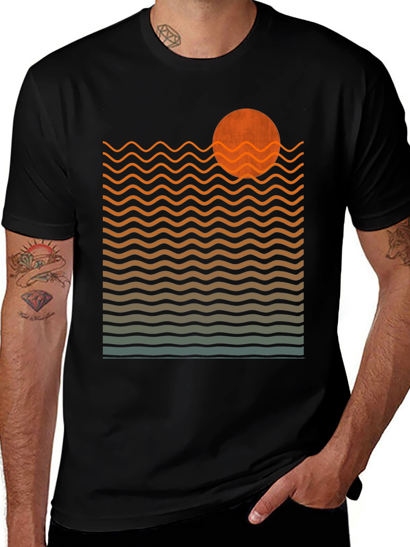 Variant 28 of Sunset Waves Graphic Tee - Retro Style Comfort