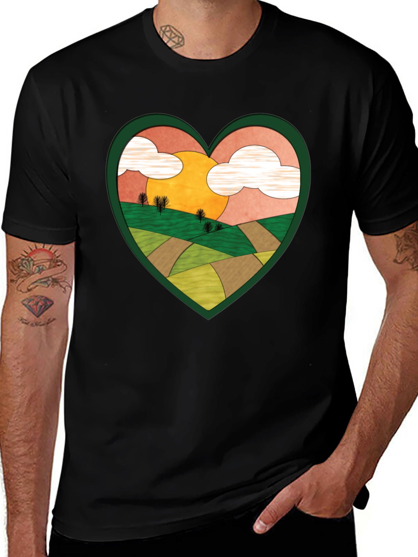 Black Heart Landscape Graphic Tee - Nature Lover Shirt main image