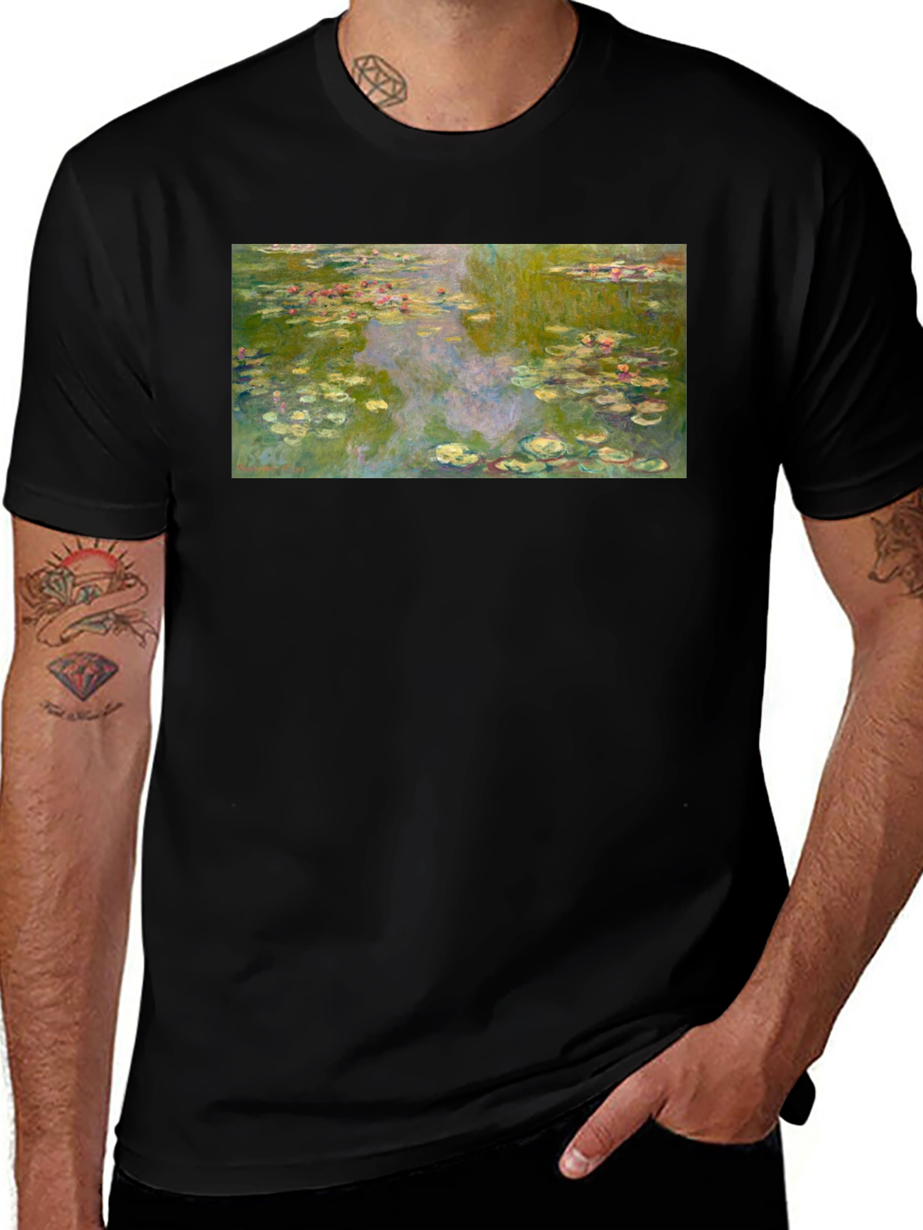 Variant 4 of Monet's Water Lilies Graphic Tee - Black