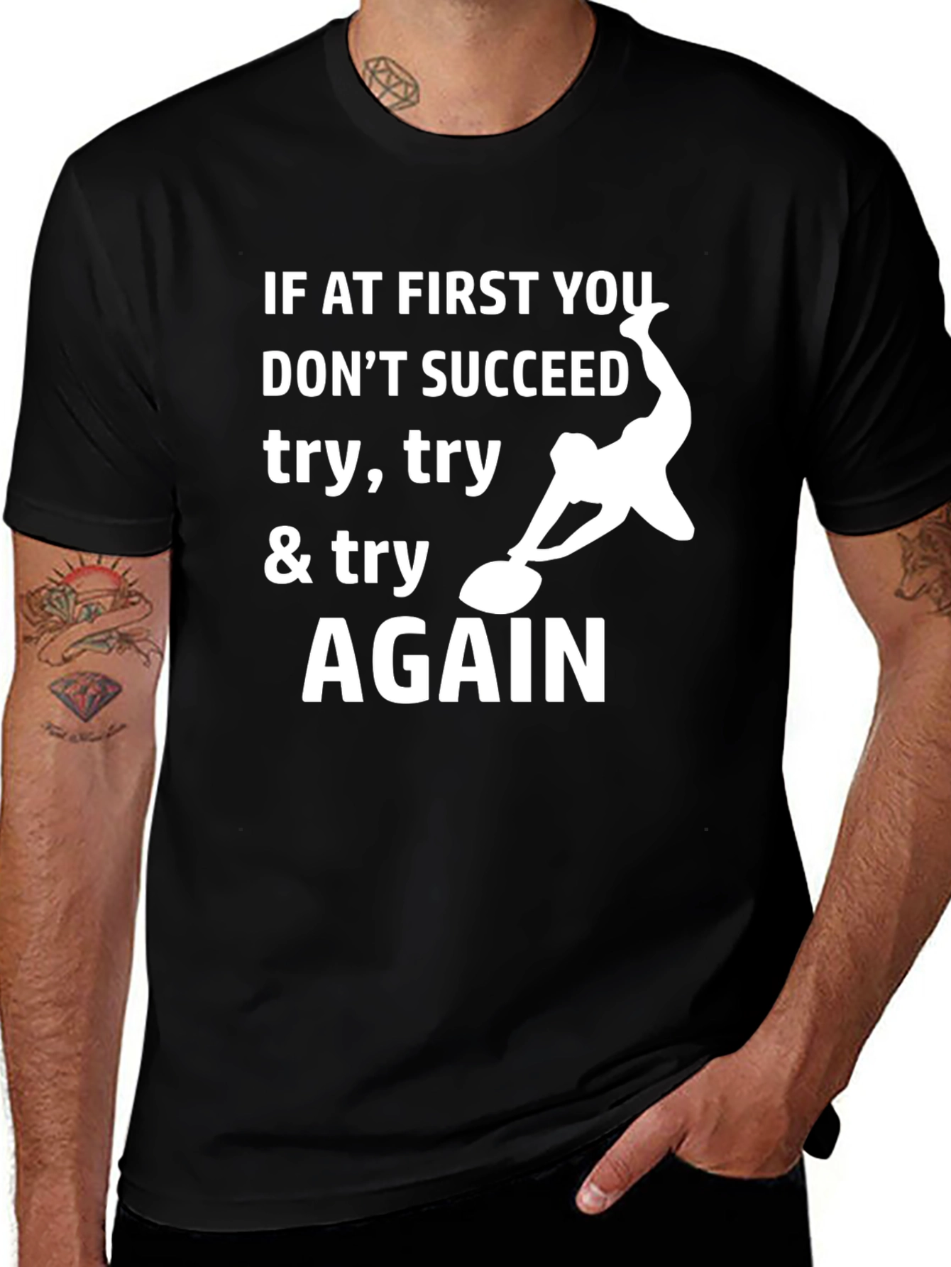 Variant 17 of Curling Motivation T-Shirt: Try, Try Again