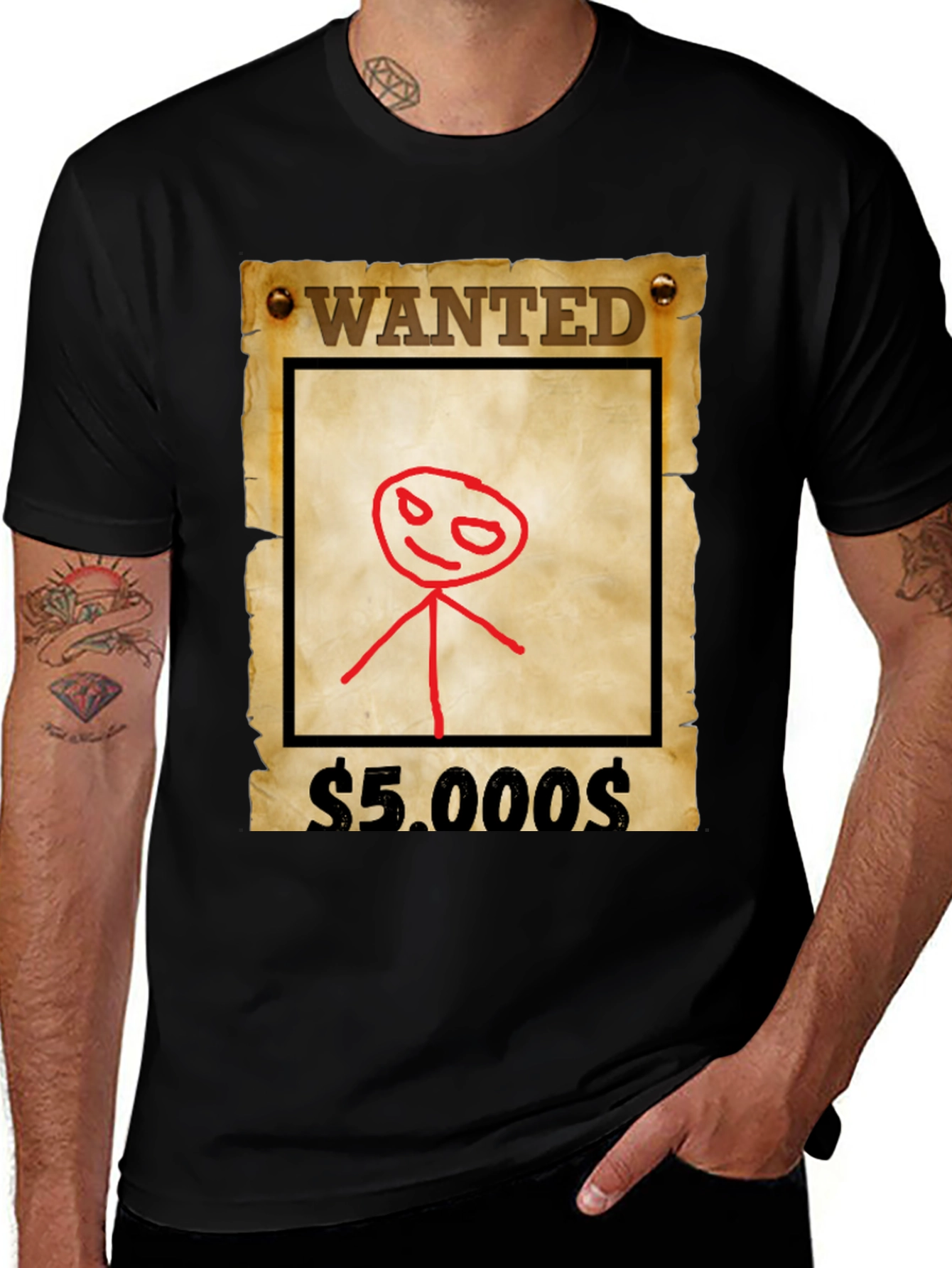 Variant 5 of Wanted Stick Figure T-Shirt Funny Reward Tee