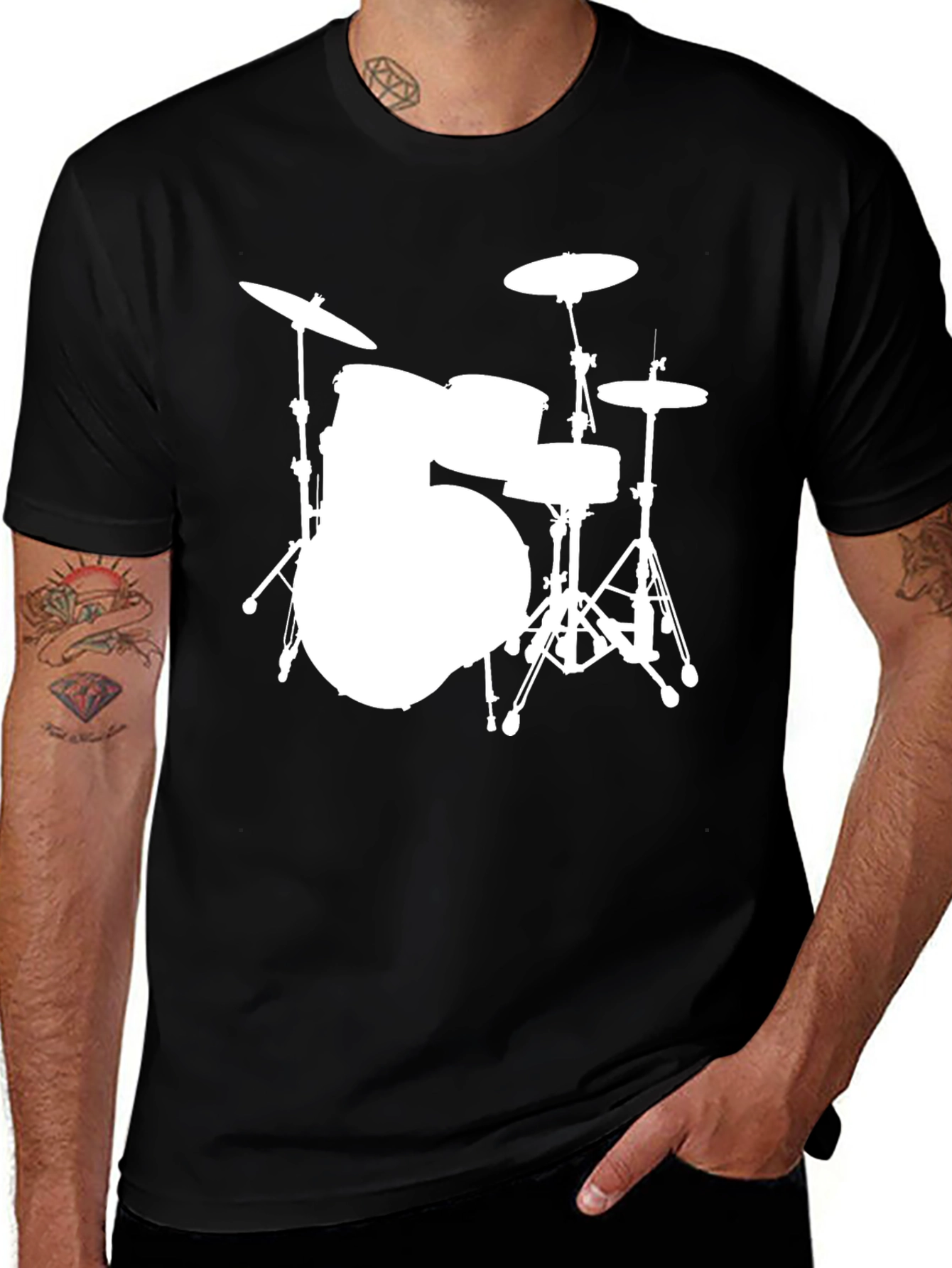 Variant 23 of Drum Set Graphic Tee - Black Cotton Shirt