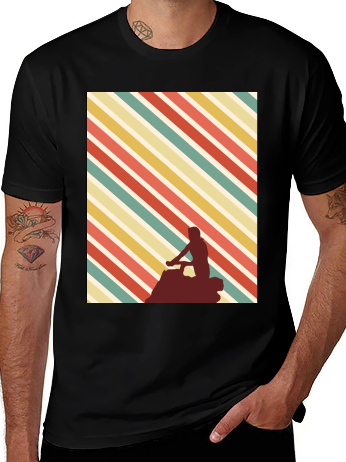 Variant 5 of Retro Striped ATV Rider Graphic Tee - Classic Cool