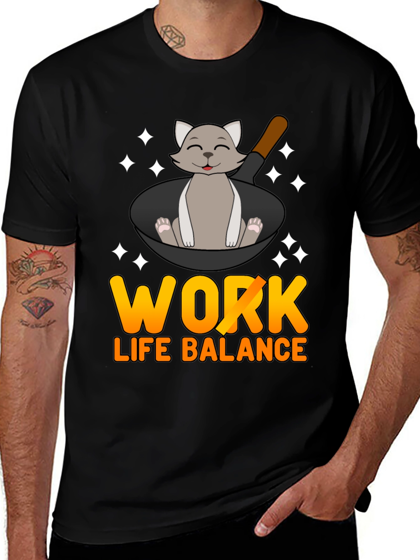 Variant 23 of Work Life Balance Cat Pan T-Shirt