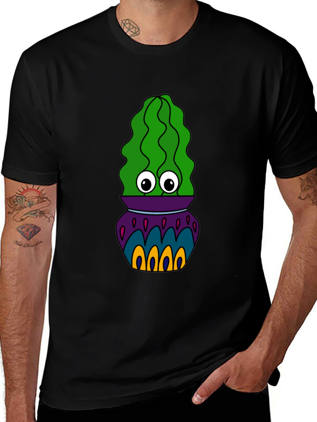 Variant 5 of Cactus in Pot Graphic Tee - Funky Black T-Shirt