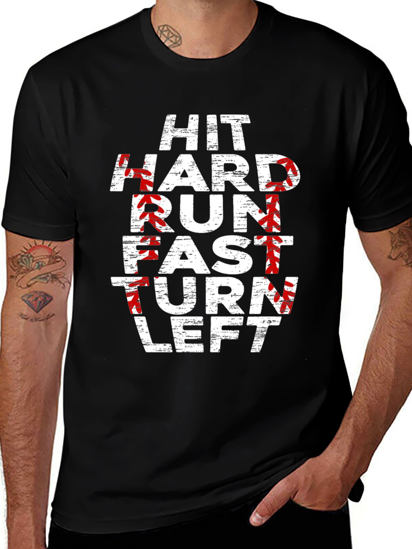 Variant 16 of Hit Hard Run Fast Turn Left Baseball T-Shirt