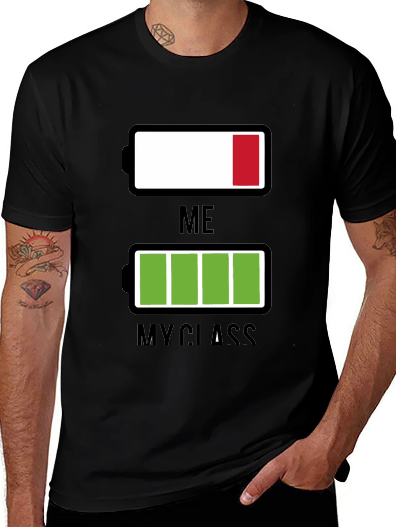 Variant 25 of Funny Low Battery T-Shirt - "Me vs. My Class"