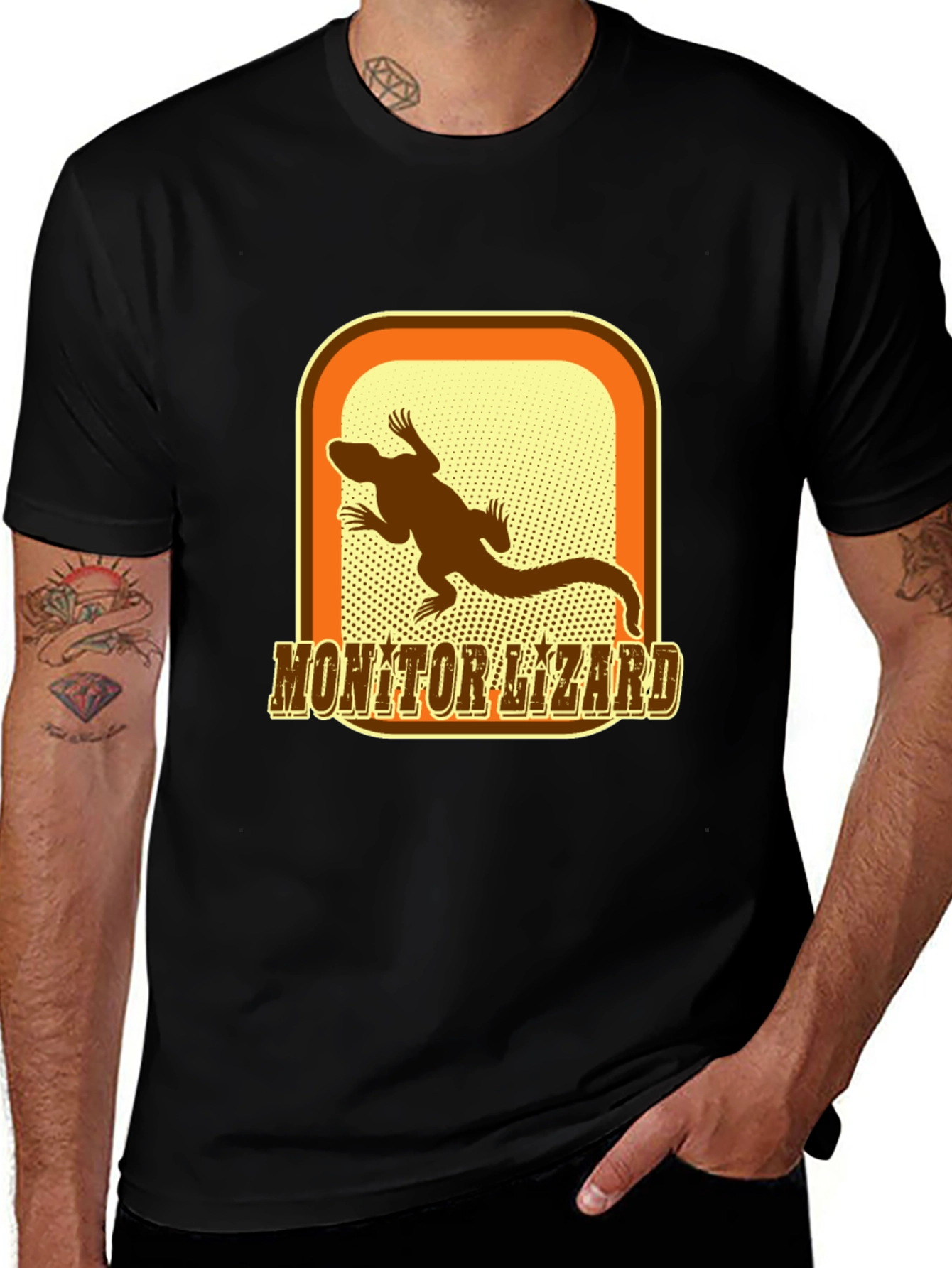 Variant 6 of Monitor Lizard Graphic Print Black T-Shirt