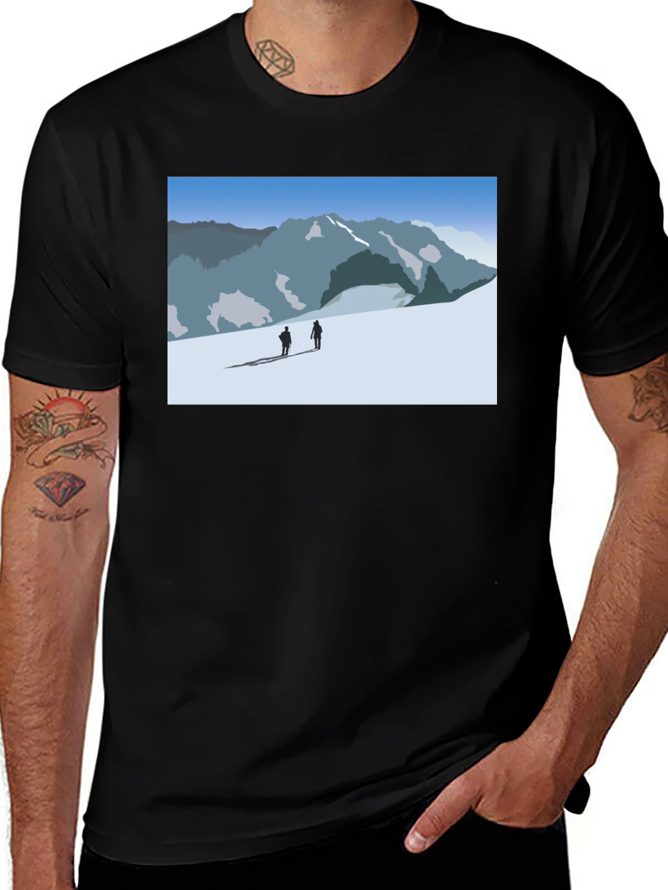 Variant 6 of Mountain Scene Graphic Tee - Black Casual Shirt