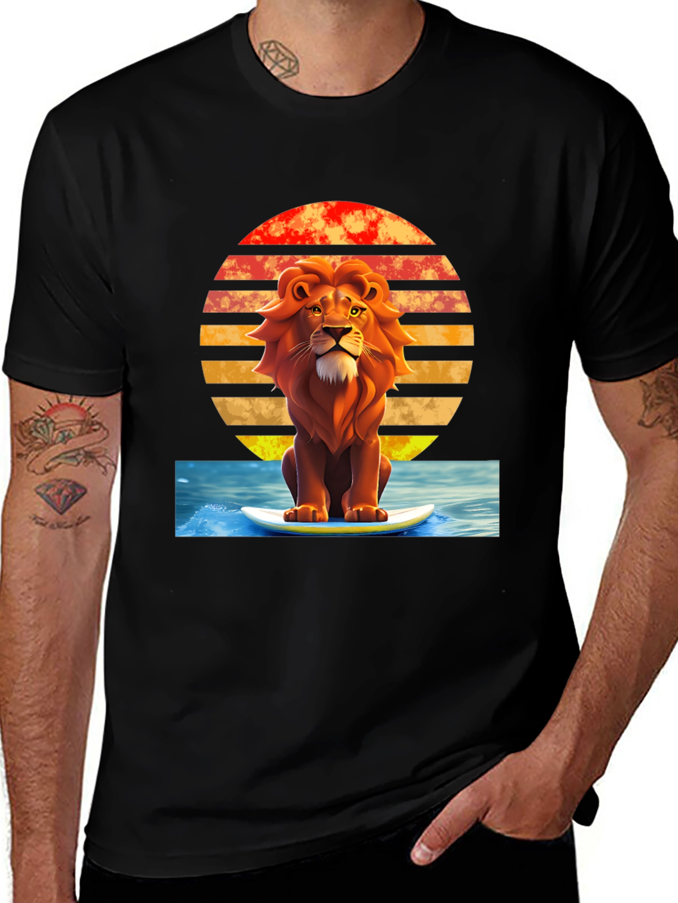 Lion Surfing T-Shirt - Retro Style
