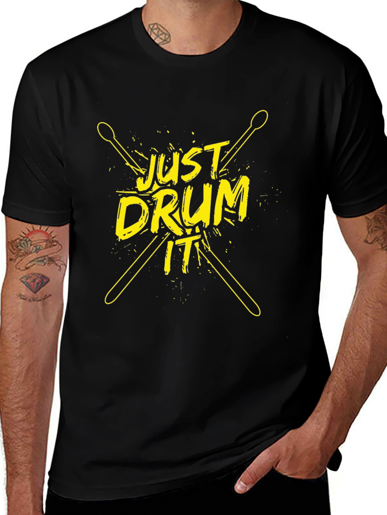 Variant 20 of Just Drum It T-Shirt - Black Cotton Tee