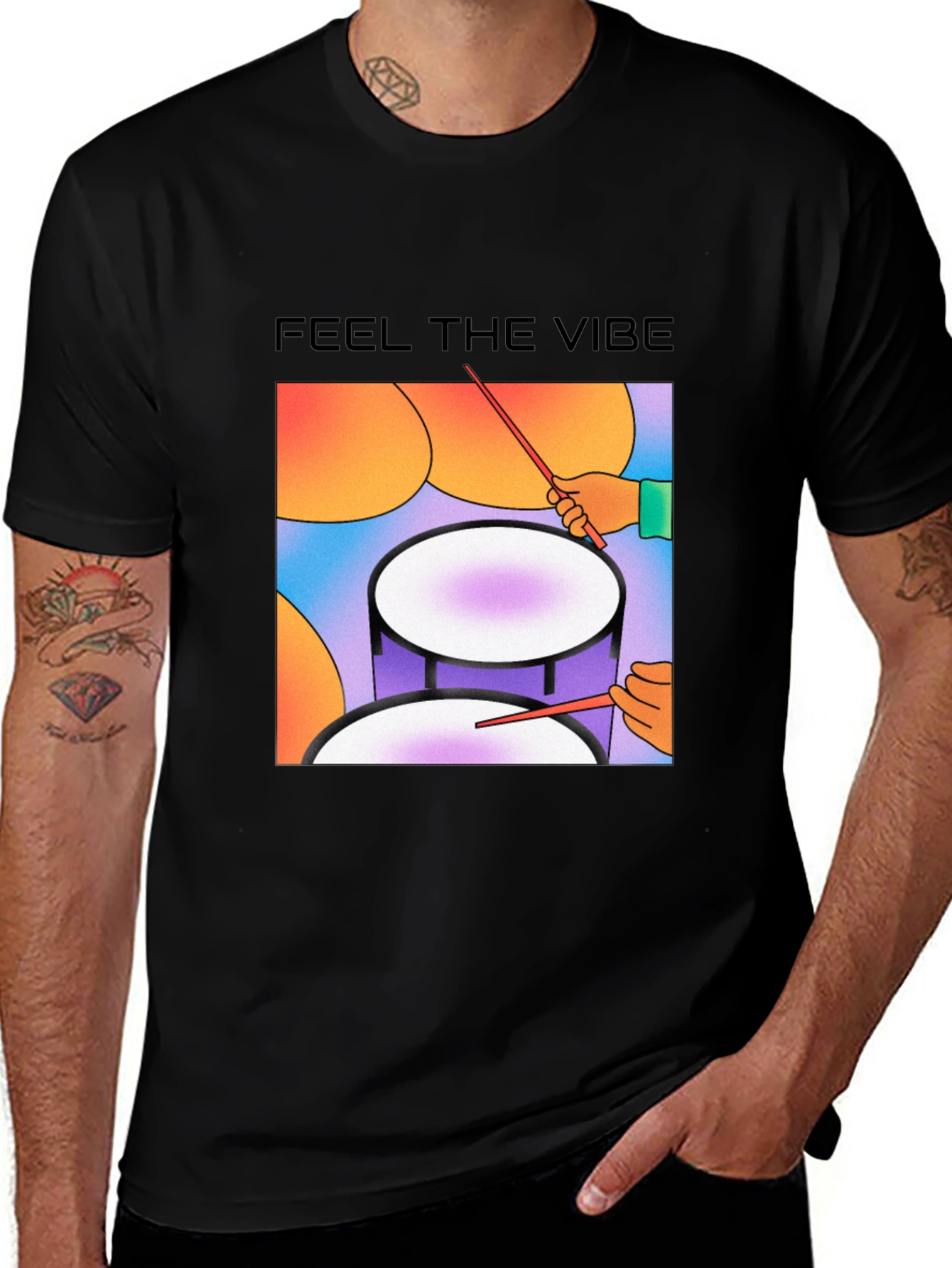 Variant 15 of Feel The Vibe Graphic Tee - Drum Design