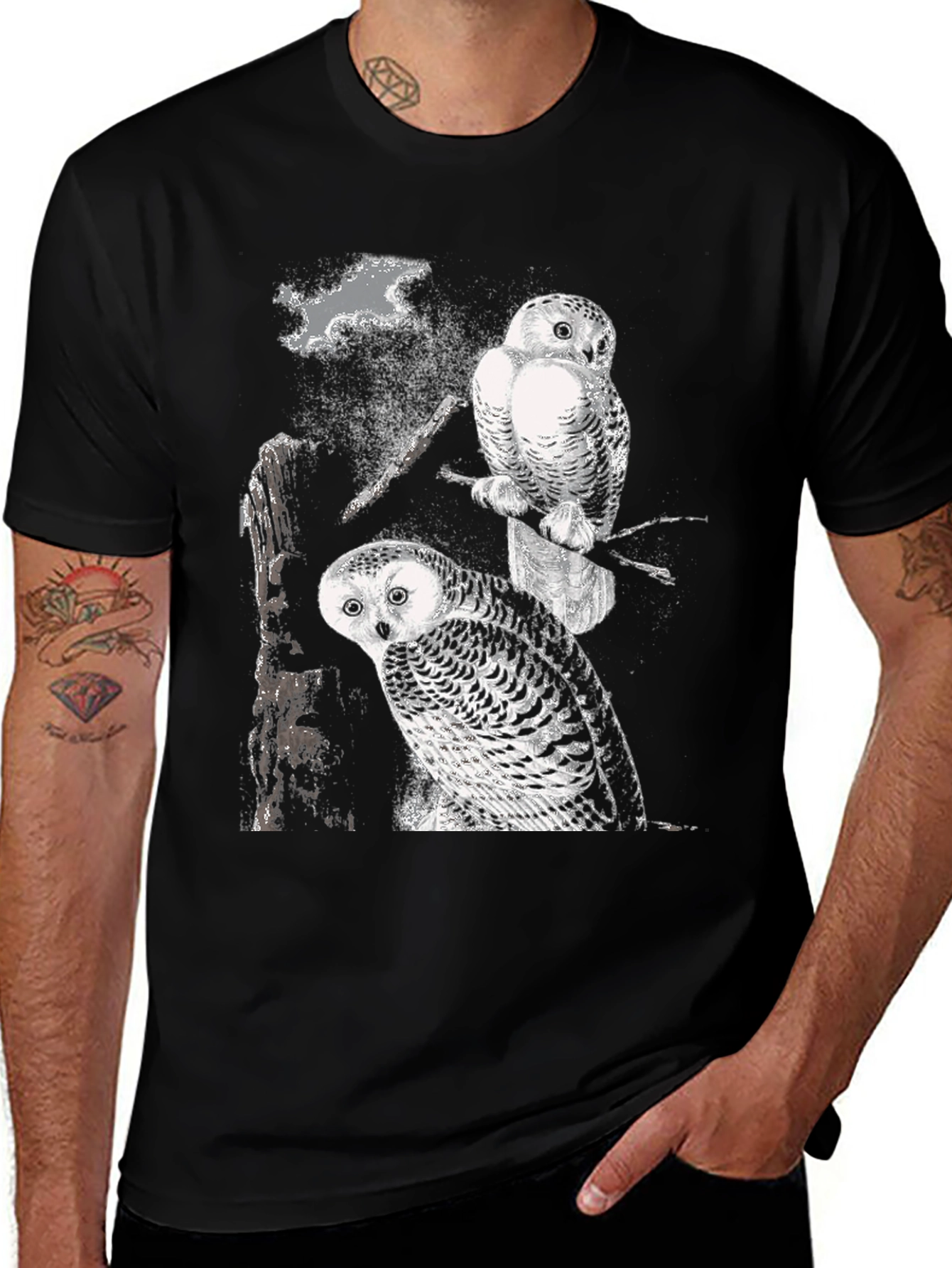 Variant 17 of Two Owls Black T-Shirt | Nature Lovers