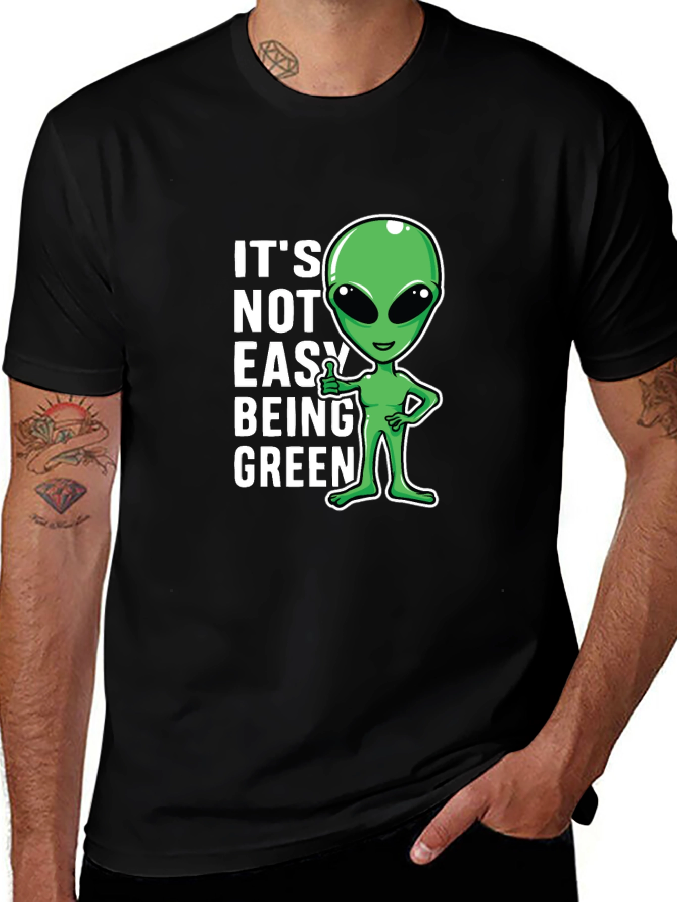 It's Not Easy Being Green Alien Graphic T-Shirt