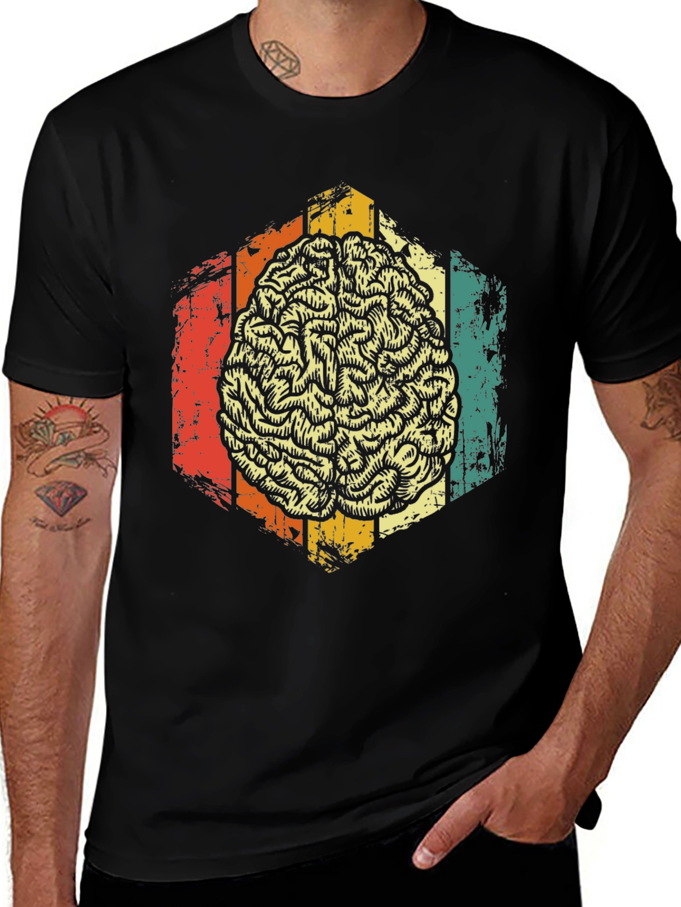 Variant 20 of Retro Brain Graphic Tee - Mens Black T-Shirt