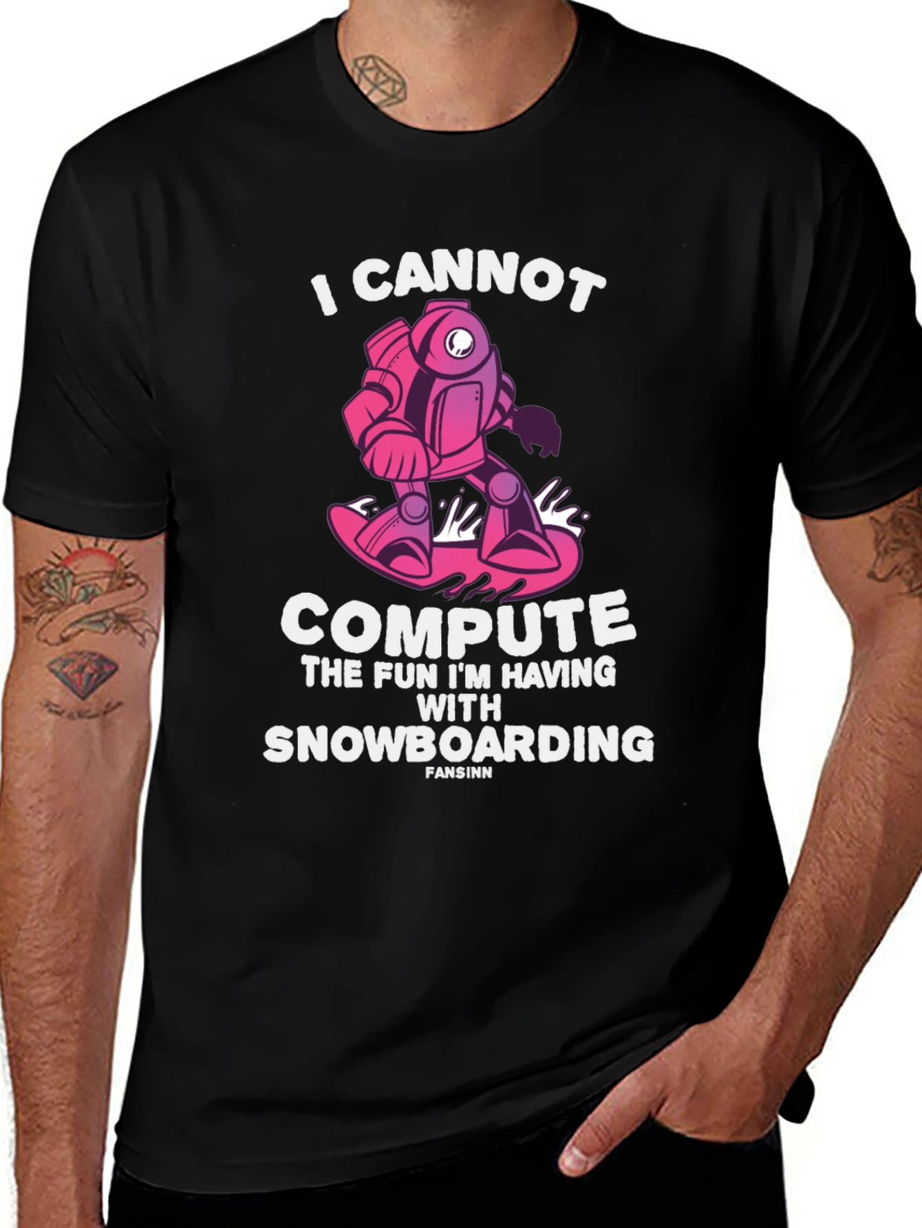 Variant 19 of Snowboarding Robot Graphic T-Shirt - I Cannot Compute Fun