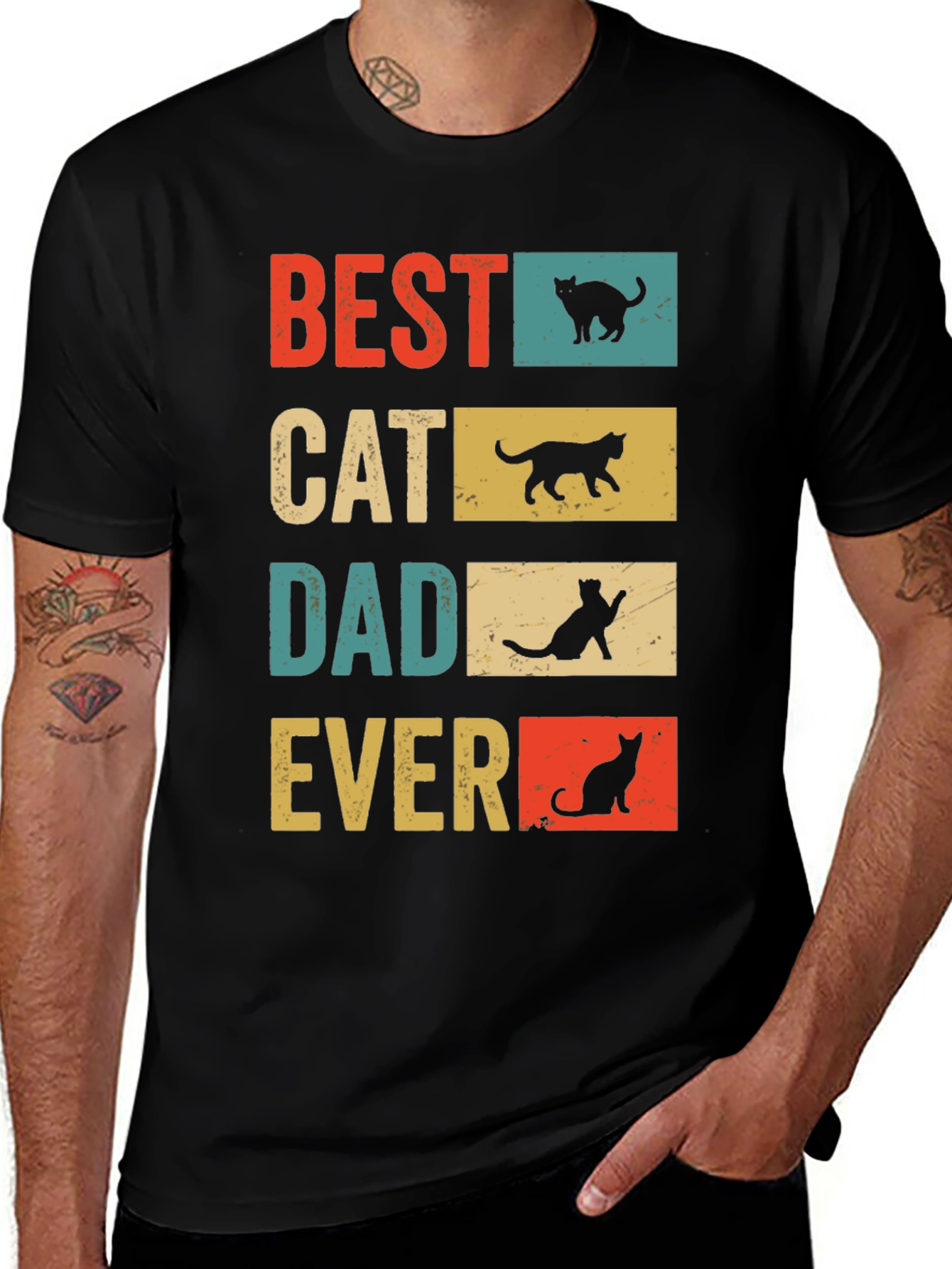 Variant 27 of Best Cat Dad Ever Retro Graphic Tee
