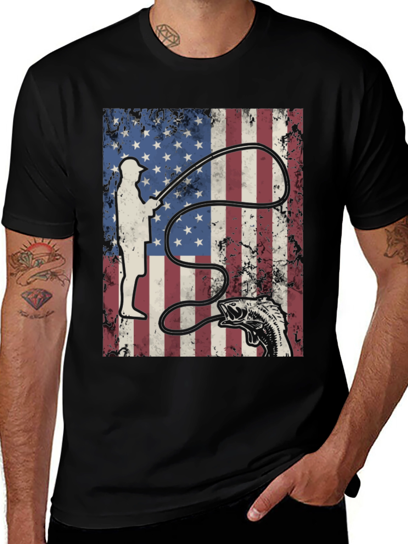 Variant 22 of American Flag Fishing Graphic Tee