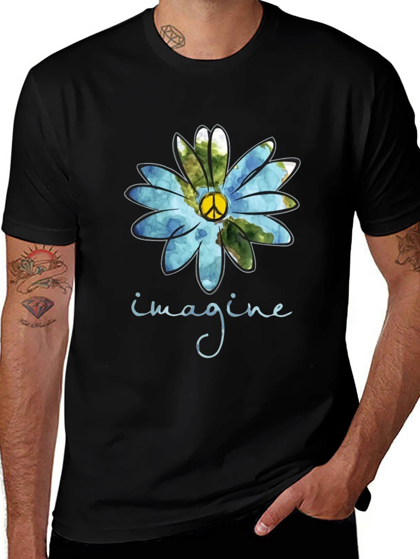 Variant 28 of Imagine Peace Sign Flower Graphic T-Shirt