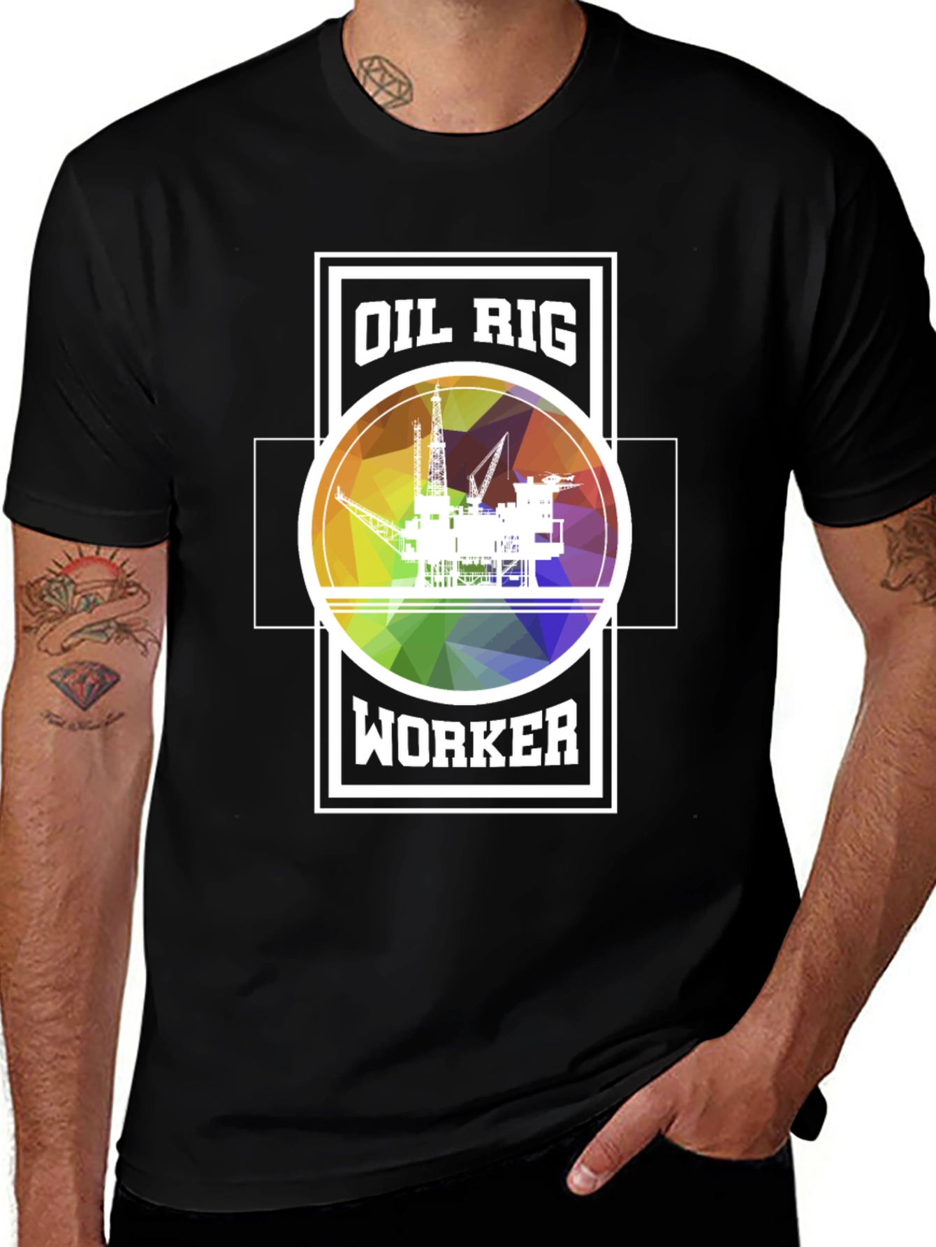 Variant 8 of Oil Rig Worker T-Shirt - Black Crew Neck Tee