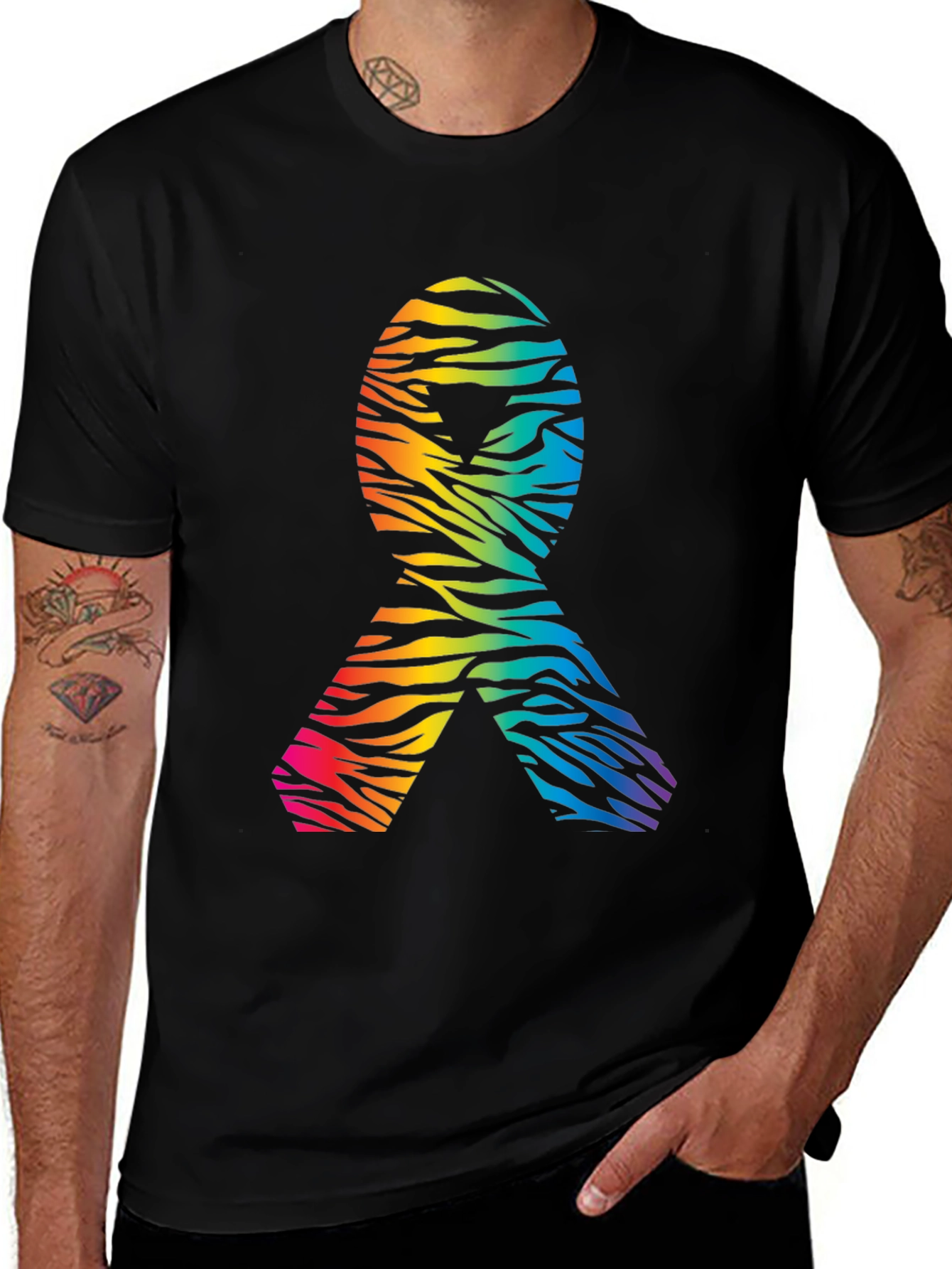 Variant 11 of Rainbow Zebra Awareness Ribbon Black T-Shirt