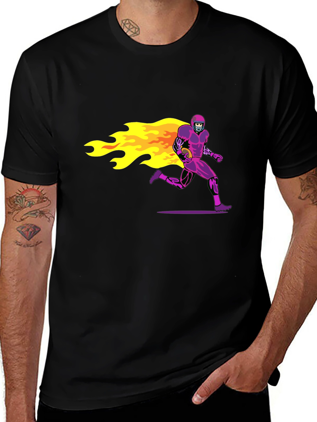 Variant 4 of Flaming Football Skeleton Black T-Shirt
