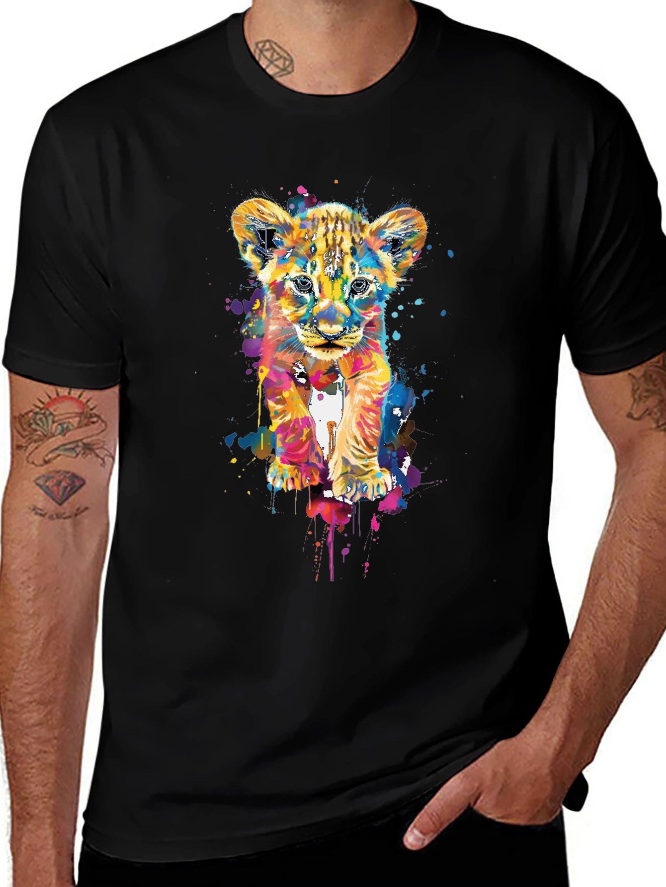 Variant 10 of Vibrant Lion Cub T-Shirt - Unique Colorful Design