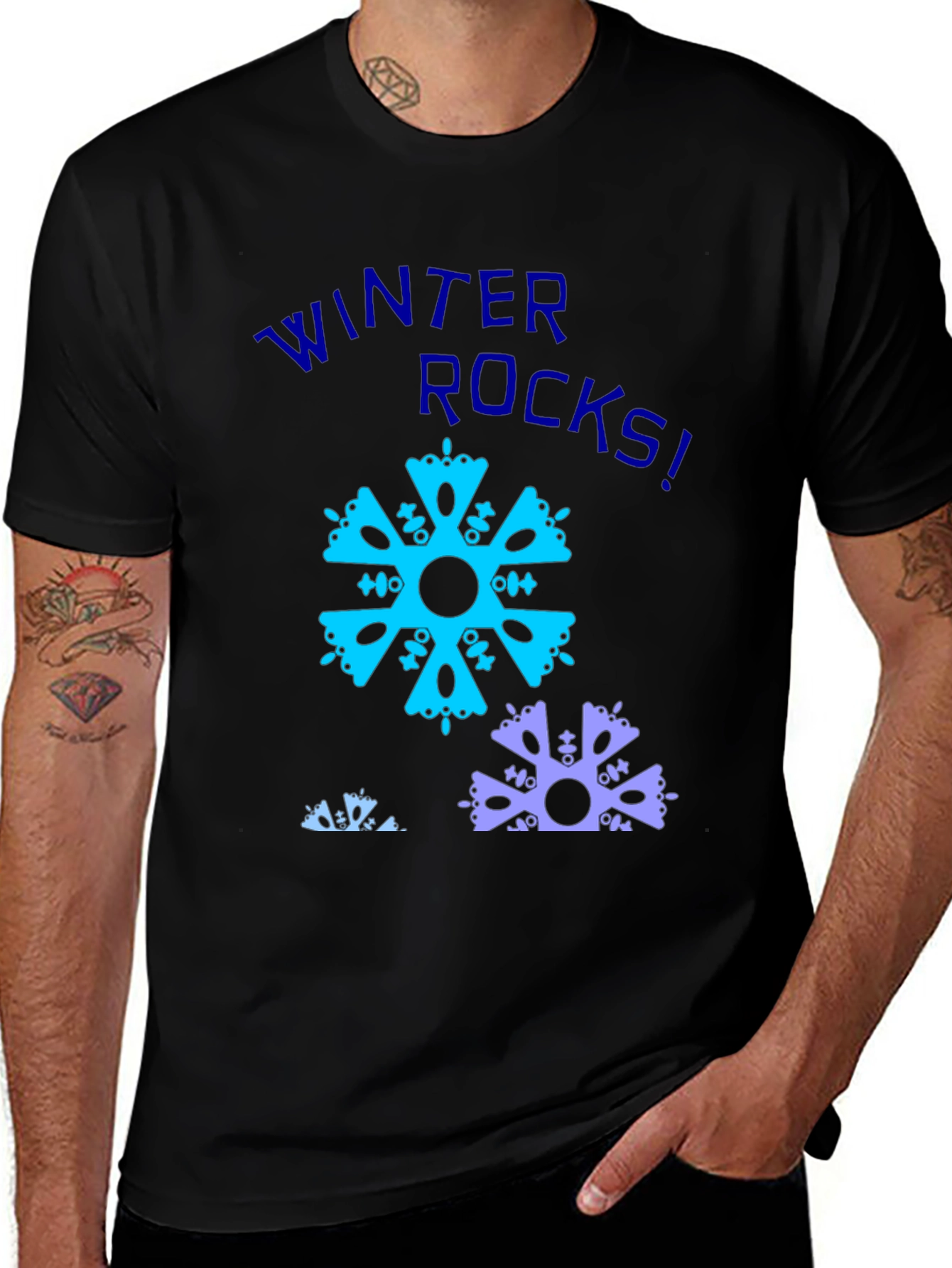 Variant 7 of Winter Rocks Snowflake Graphic Black Tee