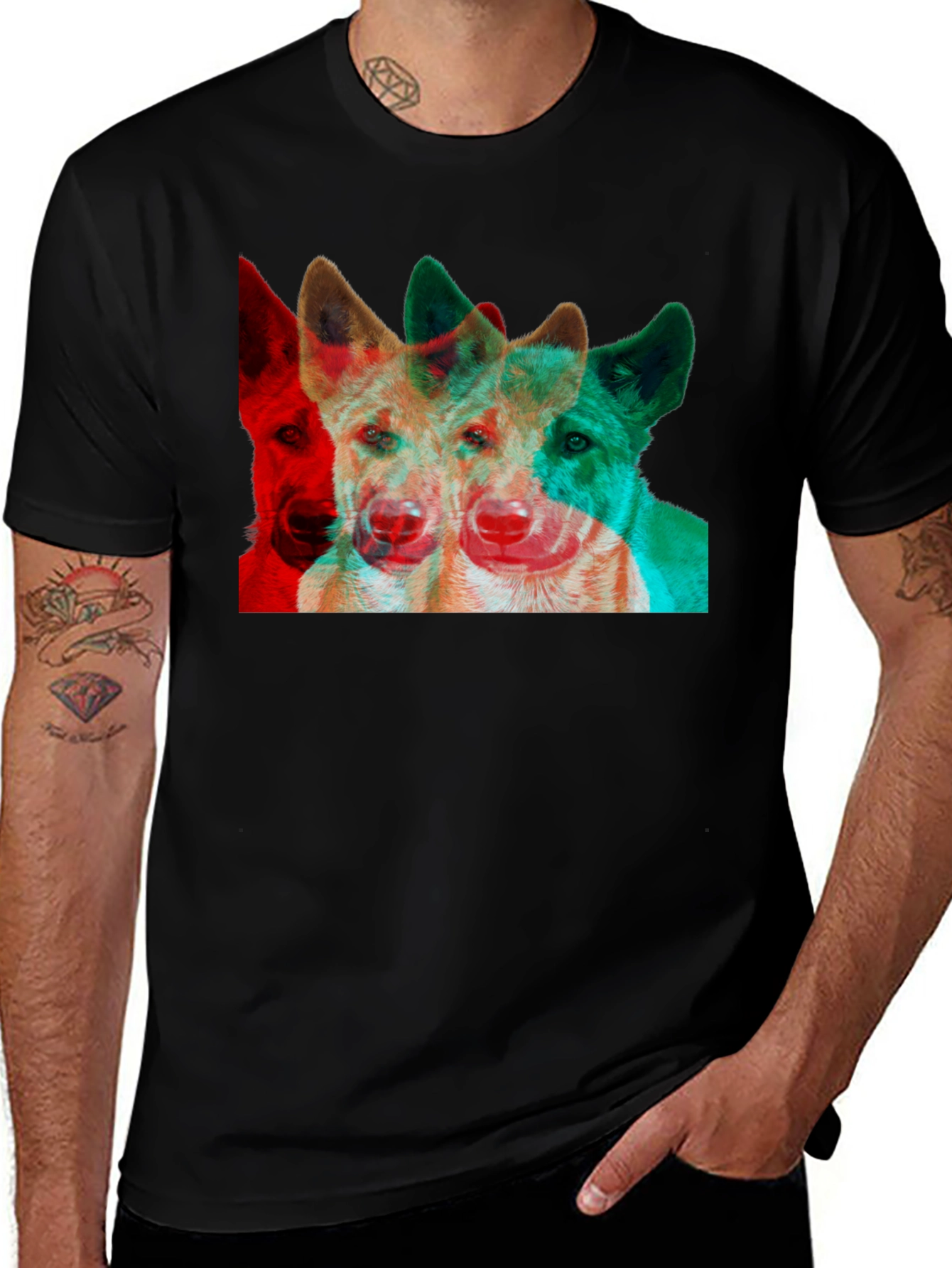 Variant 4 of Dingo Dog 3D Effect Graphic Black T-Shirt