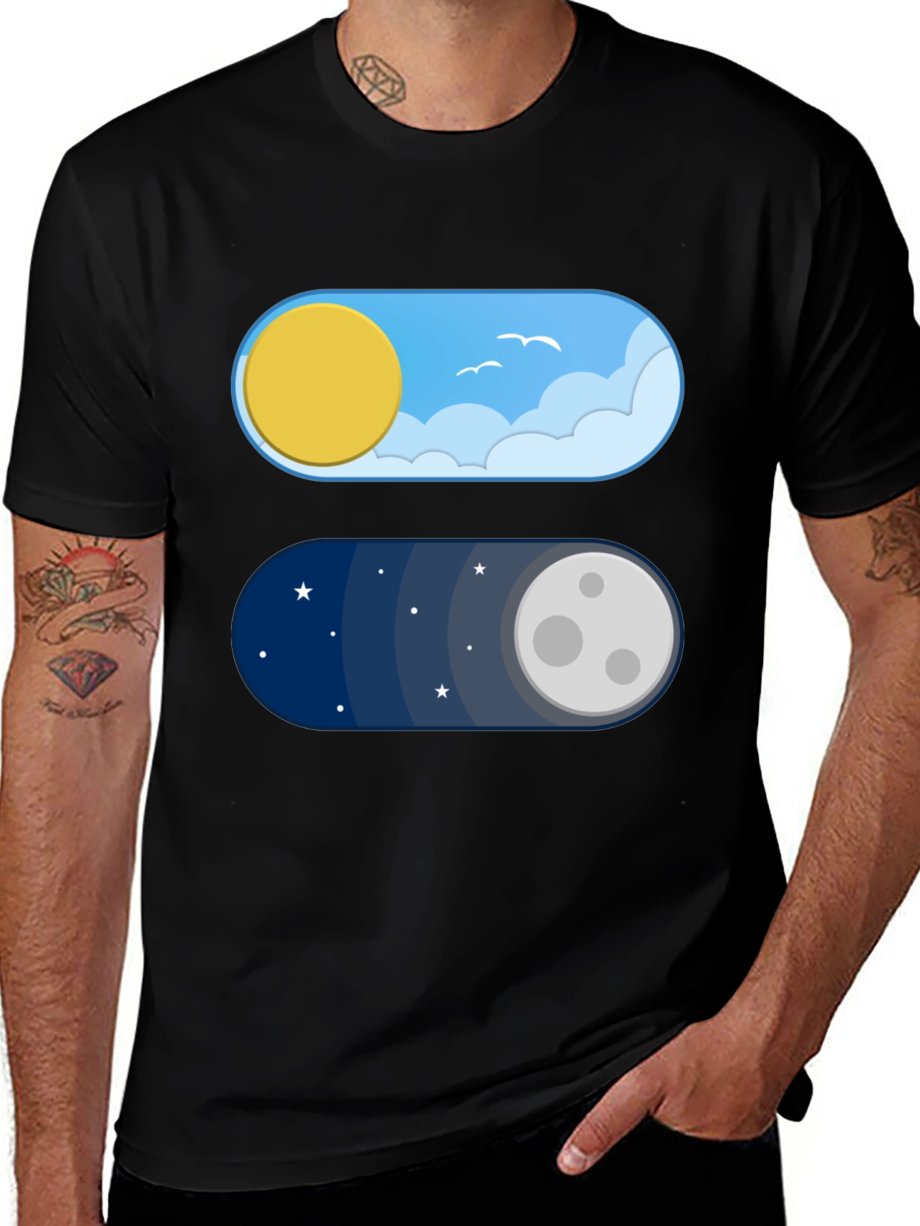 Variant 14 of Day & Night Mode Graphic Tee - Black Cotton T-Shirt