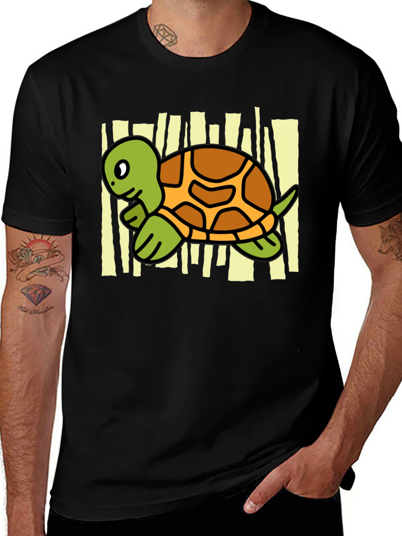 Variant 7 of Turtle Graphic Print T-Shirt - Casual Black Tee