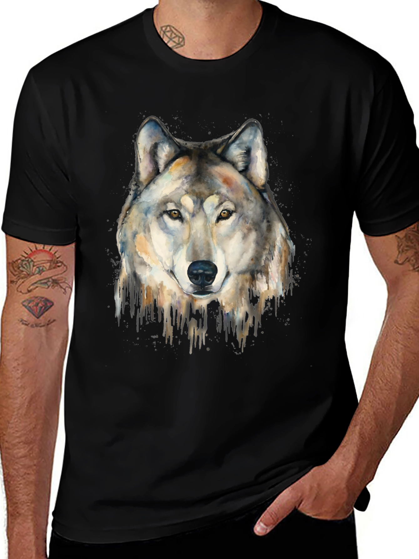 Variant 16 of Wolf Graphic Print Men's Black T-Shirt