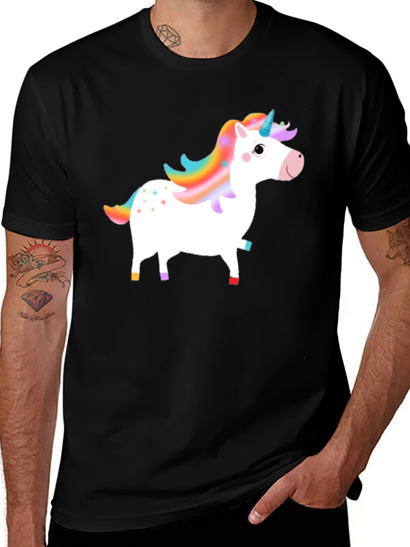 Variant 3 of Unicorn Graphic Tee - Black Cotton Blend Shirt