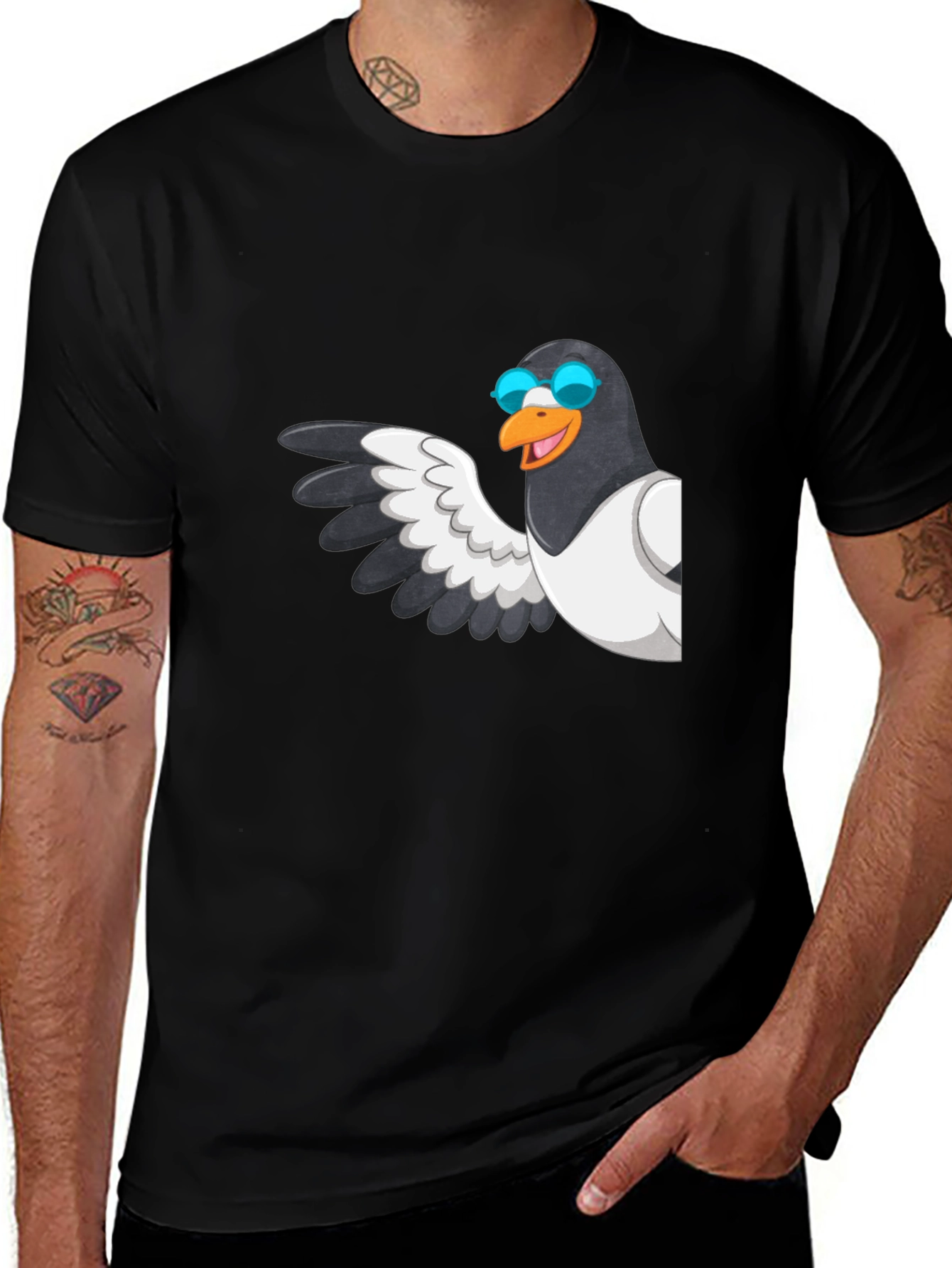Variant 11 of Cool Pigeon T-Shirt - Black Graphic Tee