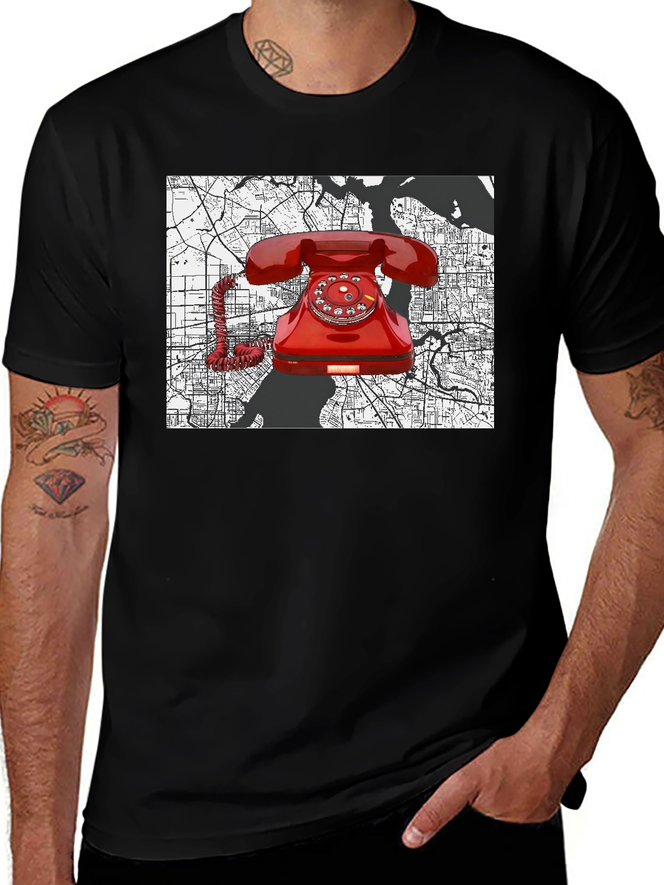 Variant 17 of Retro Red Rotary Phone Graphic T-Shirt