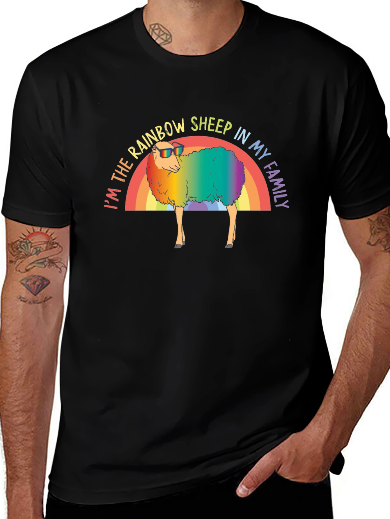 Variant 7 of Rainbow Sheep Family T-Shirt - Pride Apparel