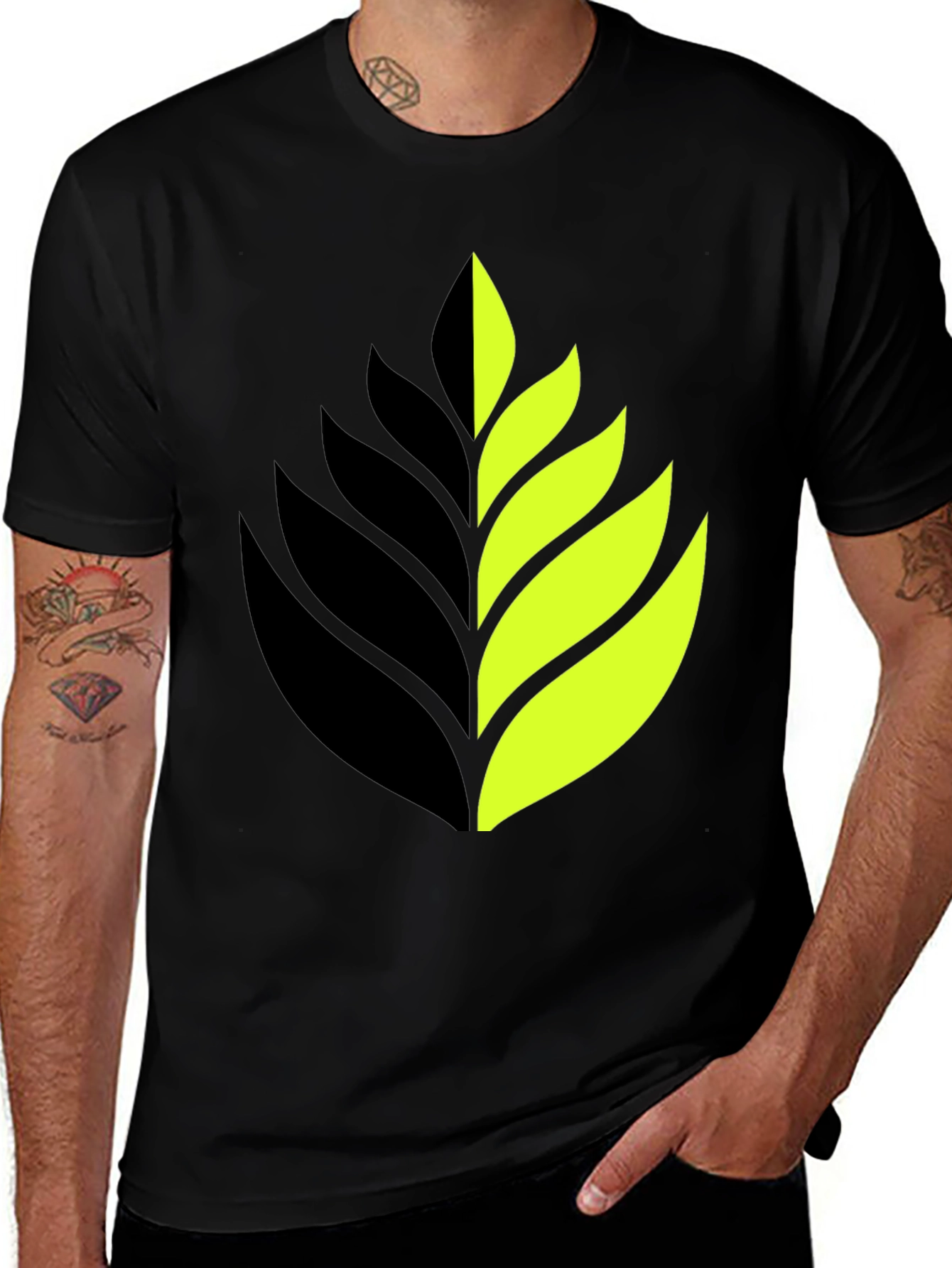 Variant 21 of Abstract Leaf Design Black T-Shirt
