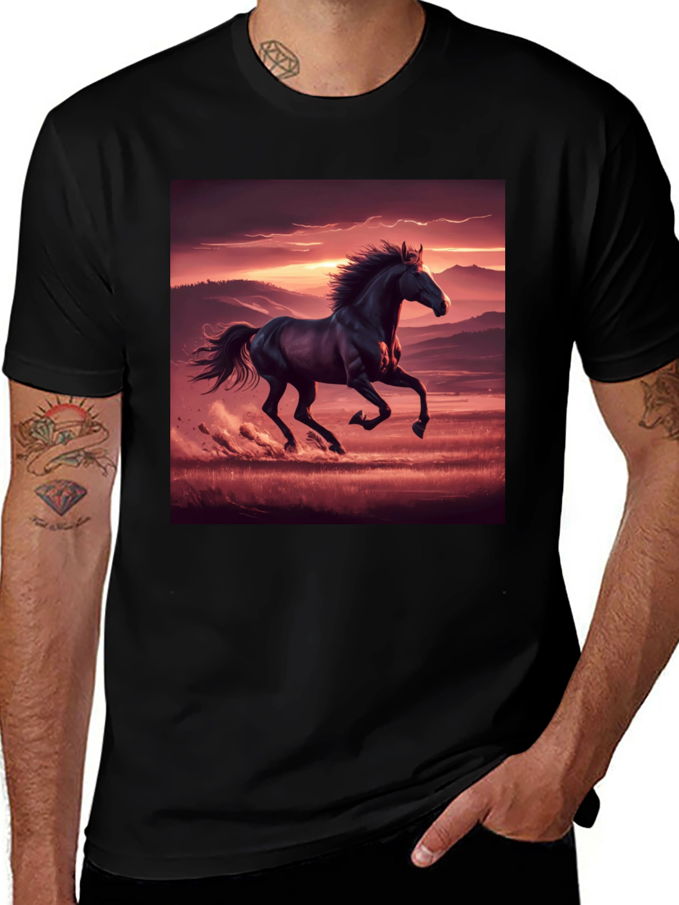 Variant 6 of Black Horse Sunset Graphic Tee