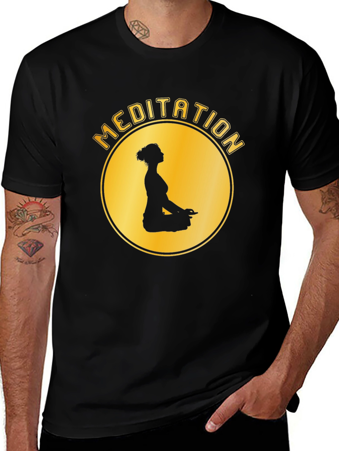 Variant 12 of Meditation Graphic Print Black T-Shirt