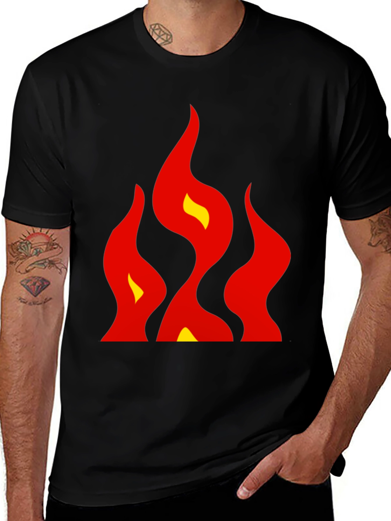 Variant 17 of Bold Flames Graphic Tee - Black Cotton