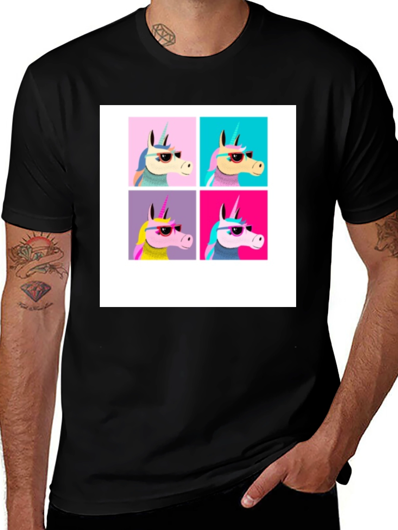 Variant 28 of Unicorn Pop Art Black T-Shirt