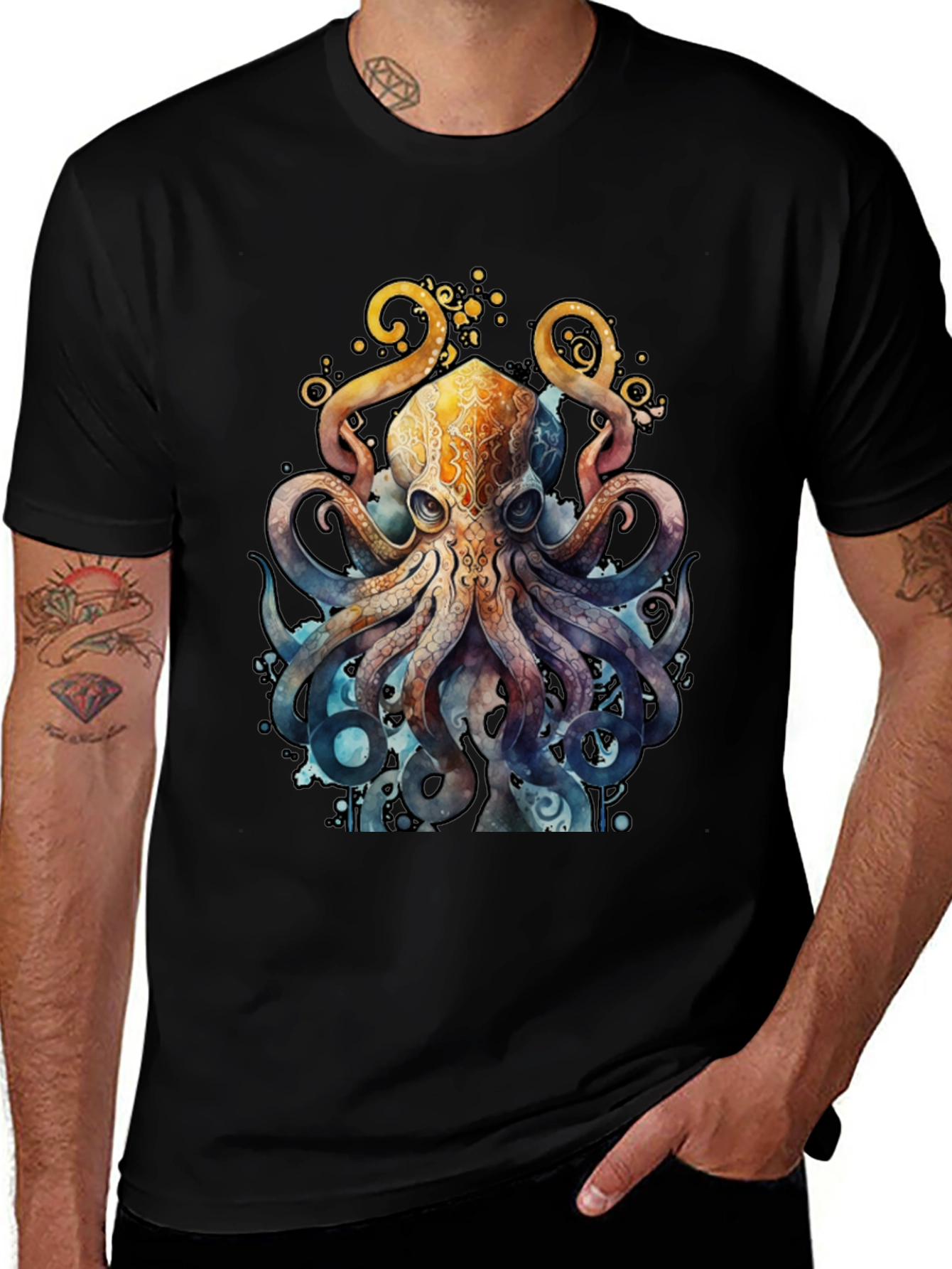 Variant 4 of Watercolor Octopus Graphic T-Shirt