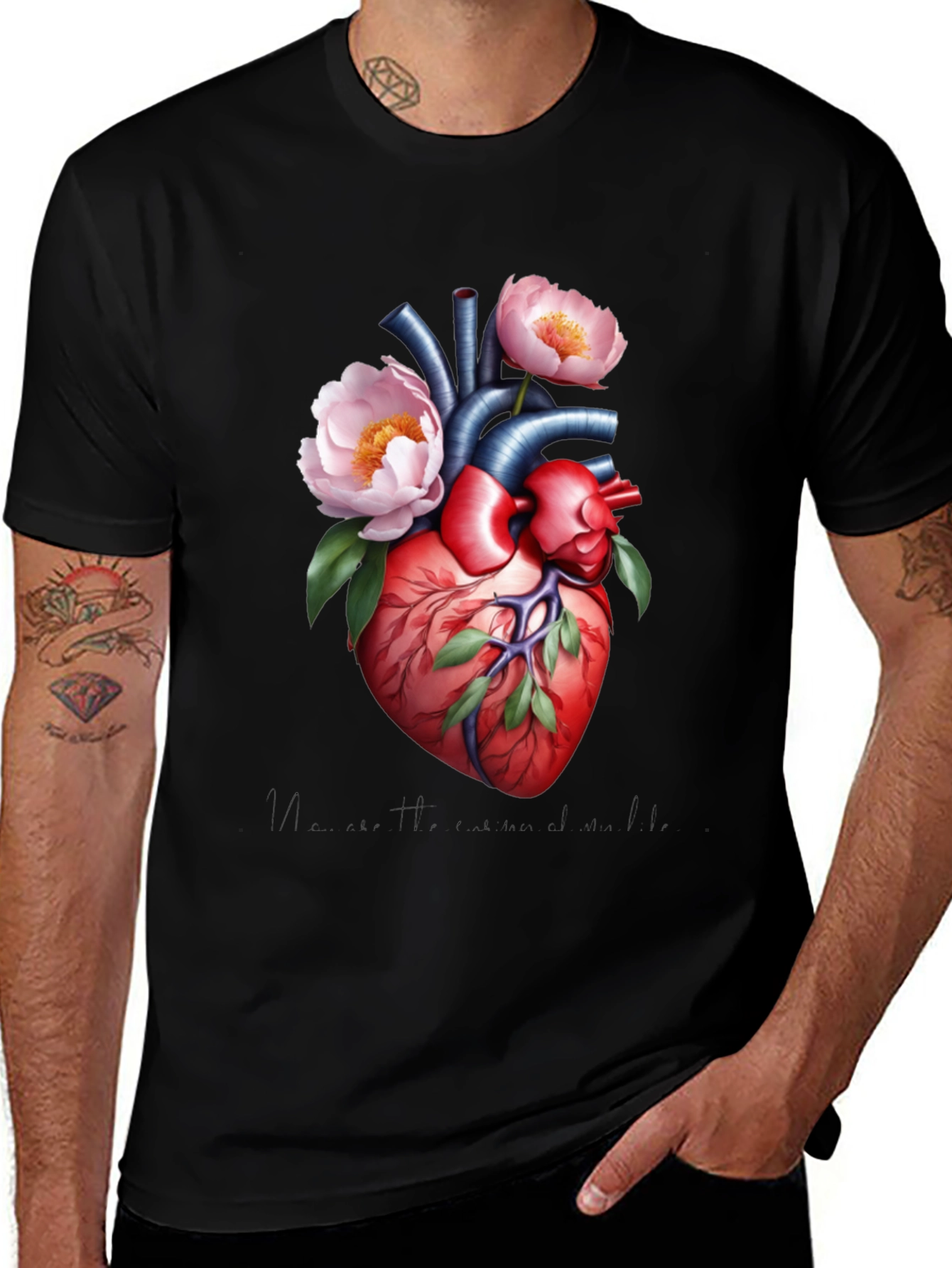 Variant 10 of Floral Heart Graphic Tee - Unique Anatomical Design