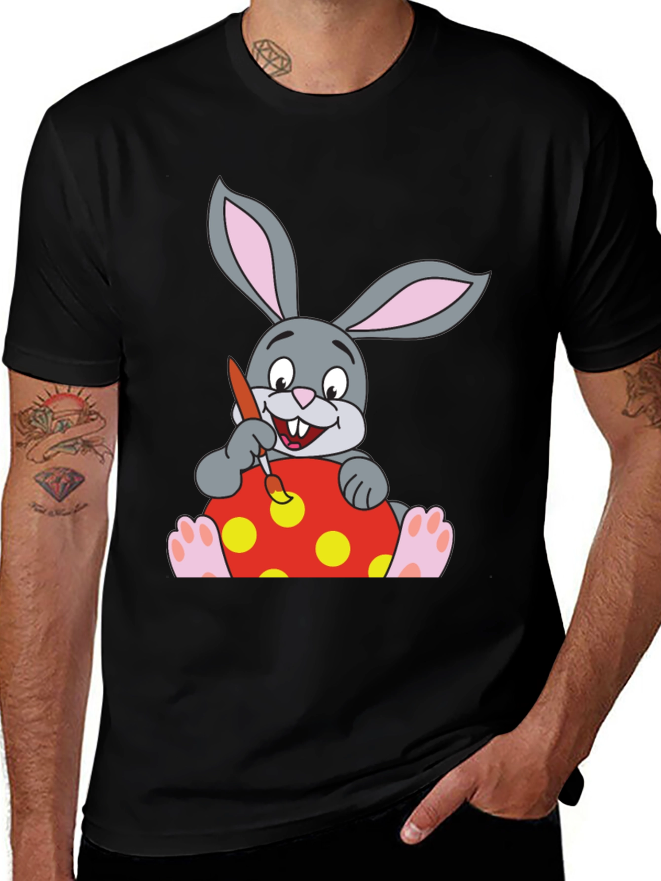 Bunny Painting Easter Egg Black T-Shirt