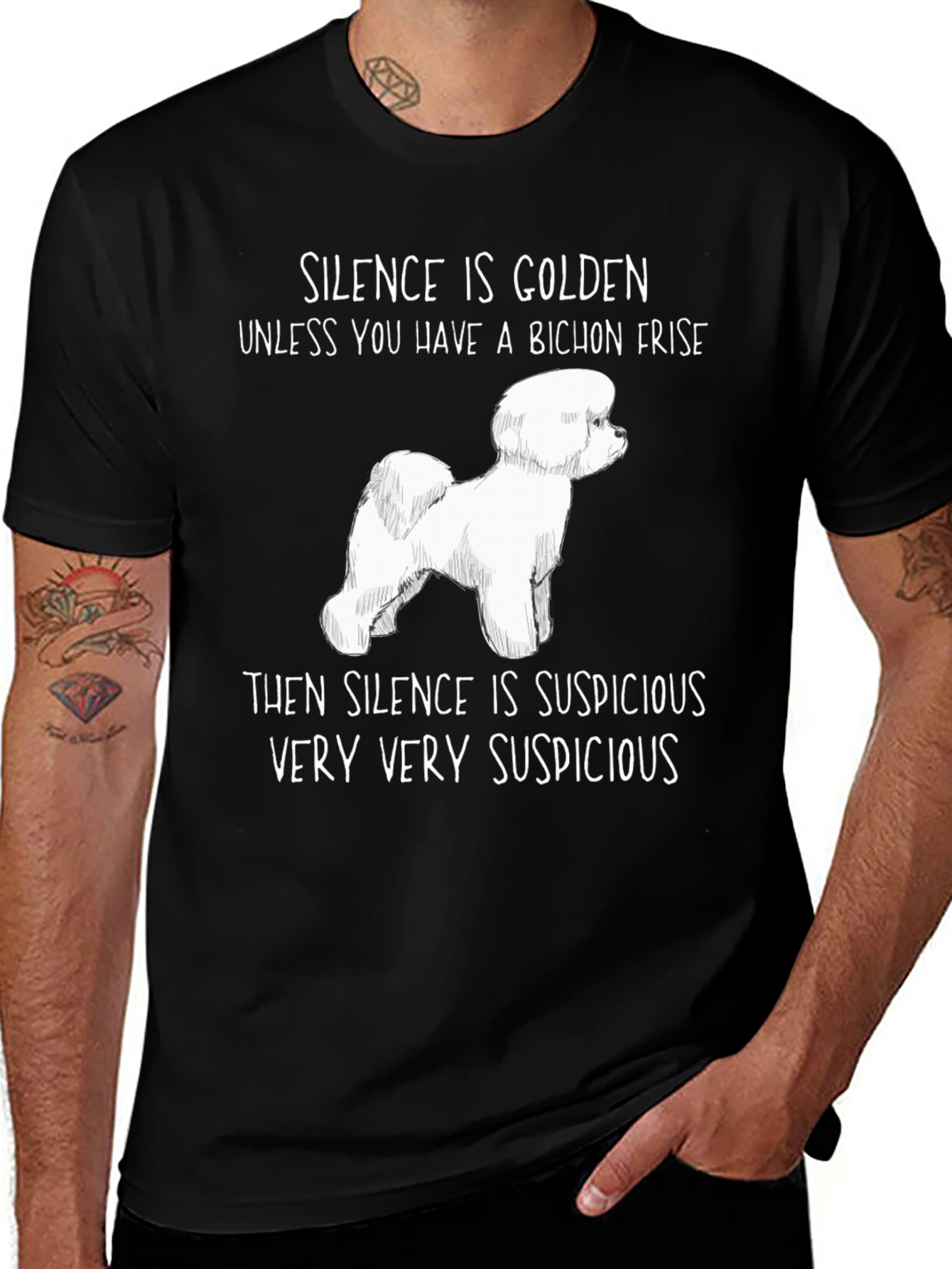 Bichon Frise Suspicious Silence Graphic T-Shirt