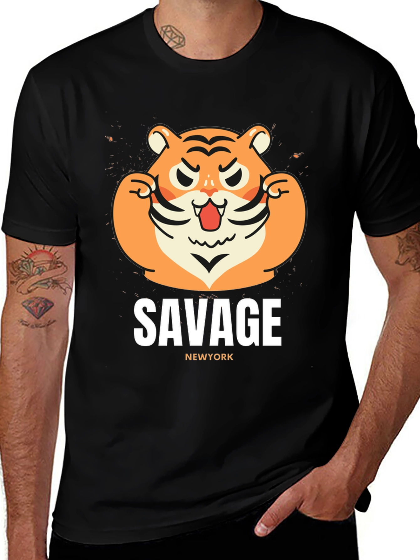Variant 24 of Savage Newyork Tiger Graphic Tee - Black Cotton T-Shirt