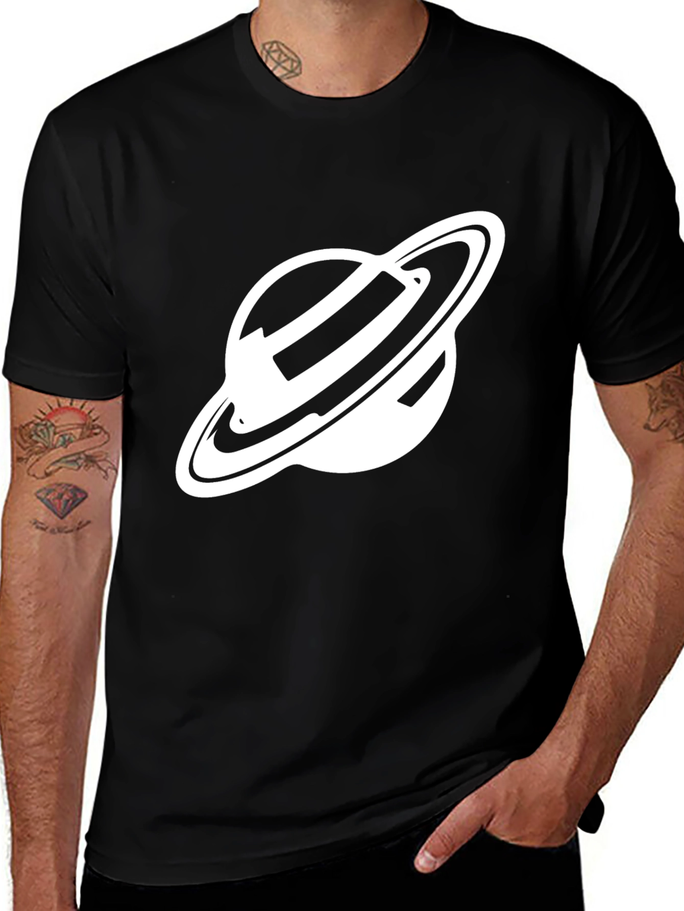 Planet Graphic Tee - Casual Black Cotton T-Shirt
